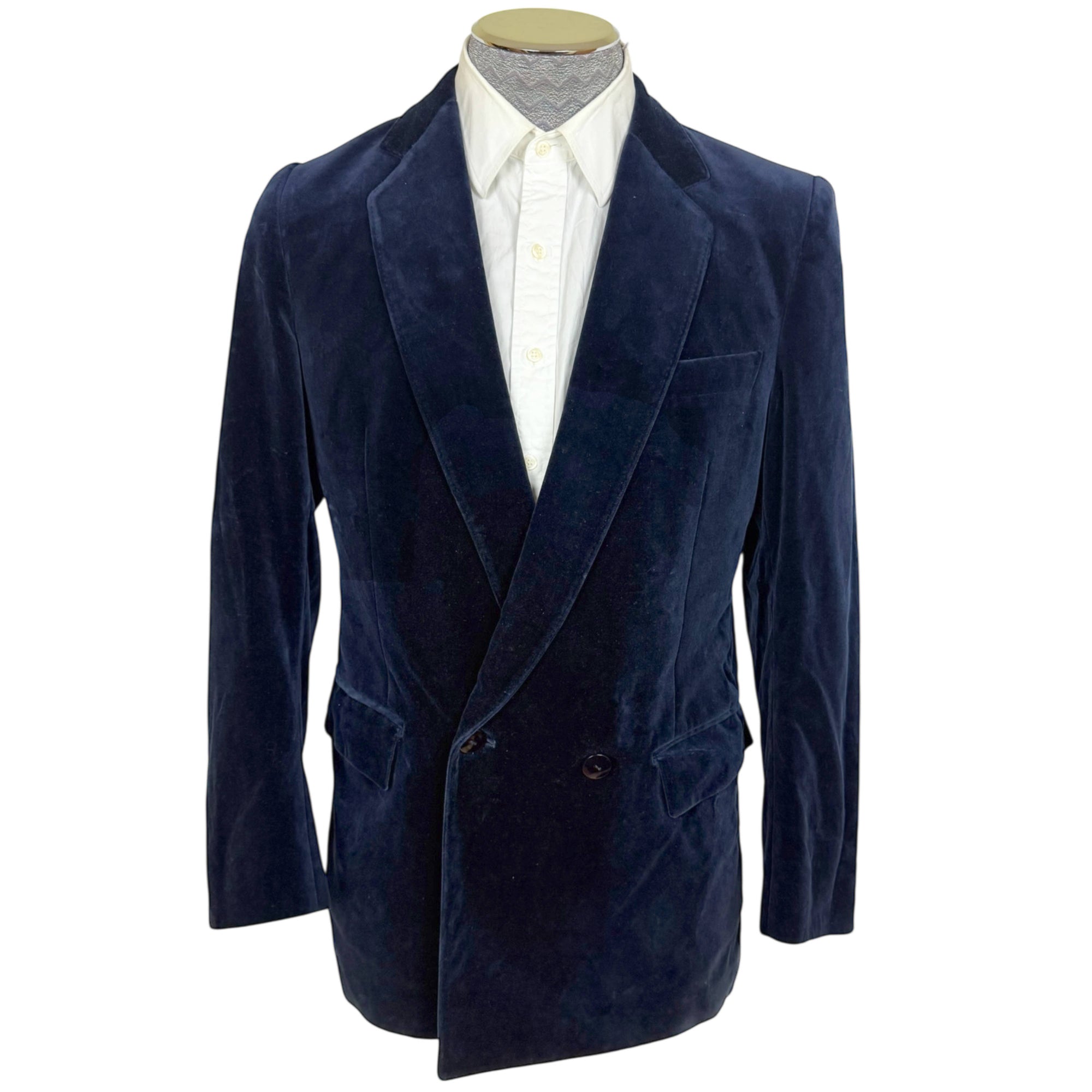 1970s Vintage Lanvin Paris Jacket Blue Velvet Blazer Size M