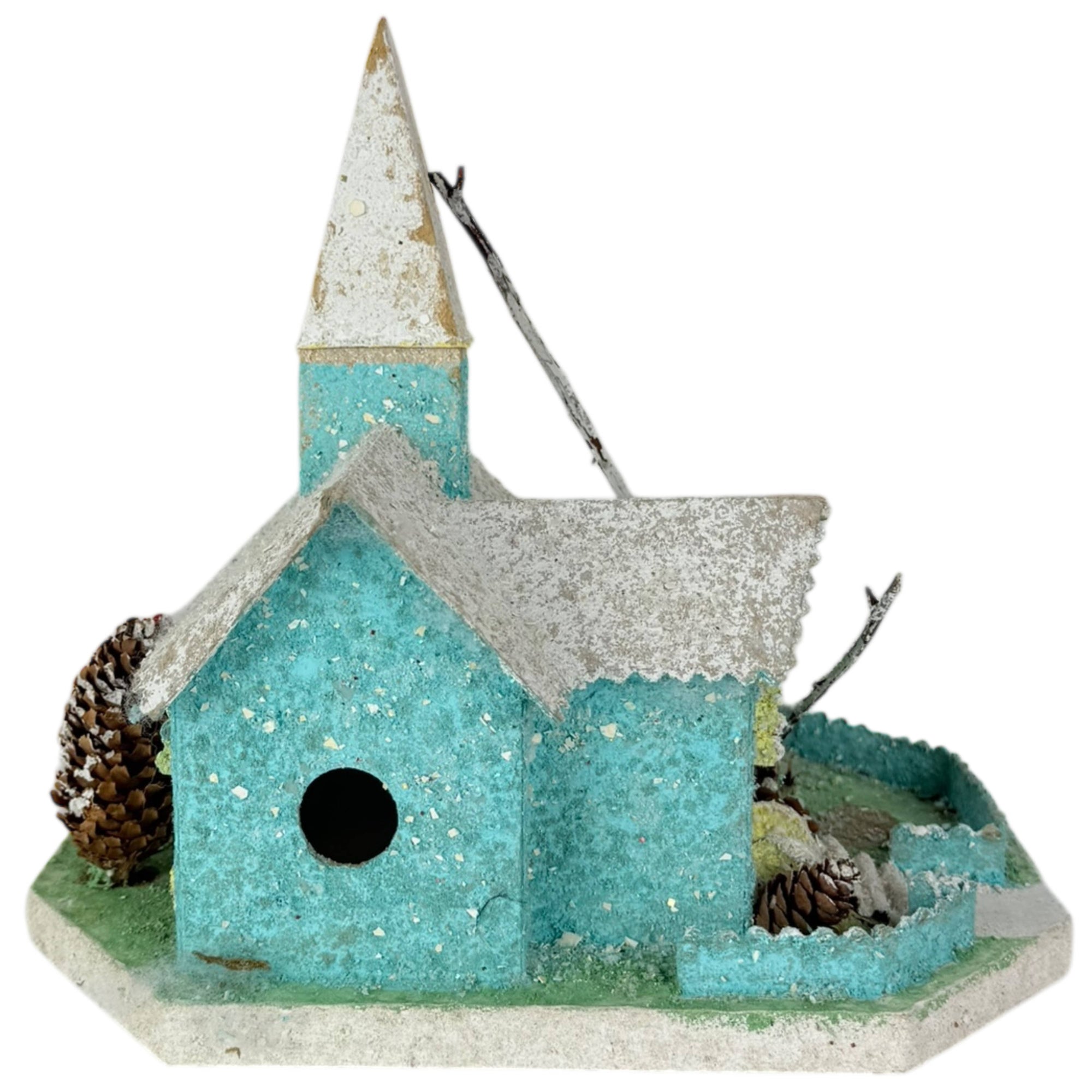 Large Vintage Christmas Putz Church 1940s 50s 9 1/2" Tall 10.5 Wide