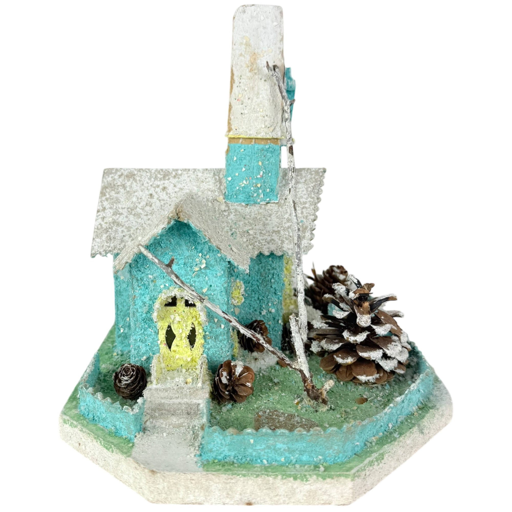 Large Vintage Christmas Putz Church 1940s 50s 9 1/2" Tall 10.5 Wide