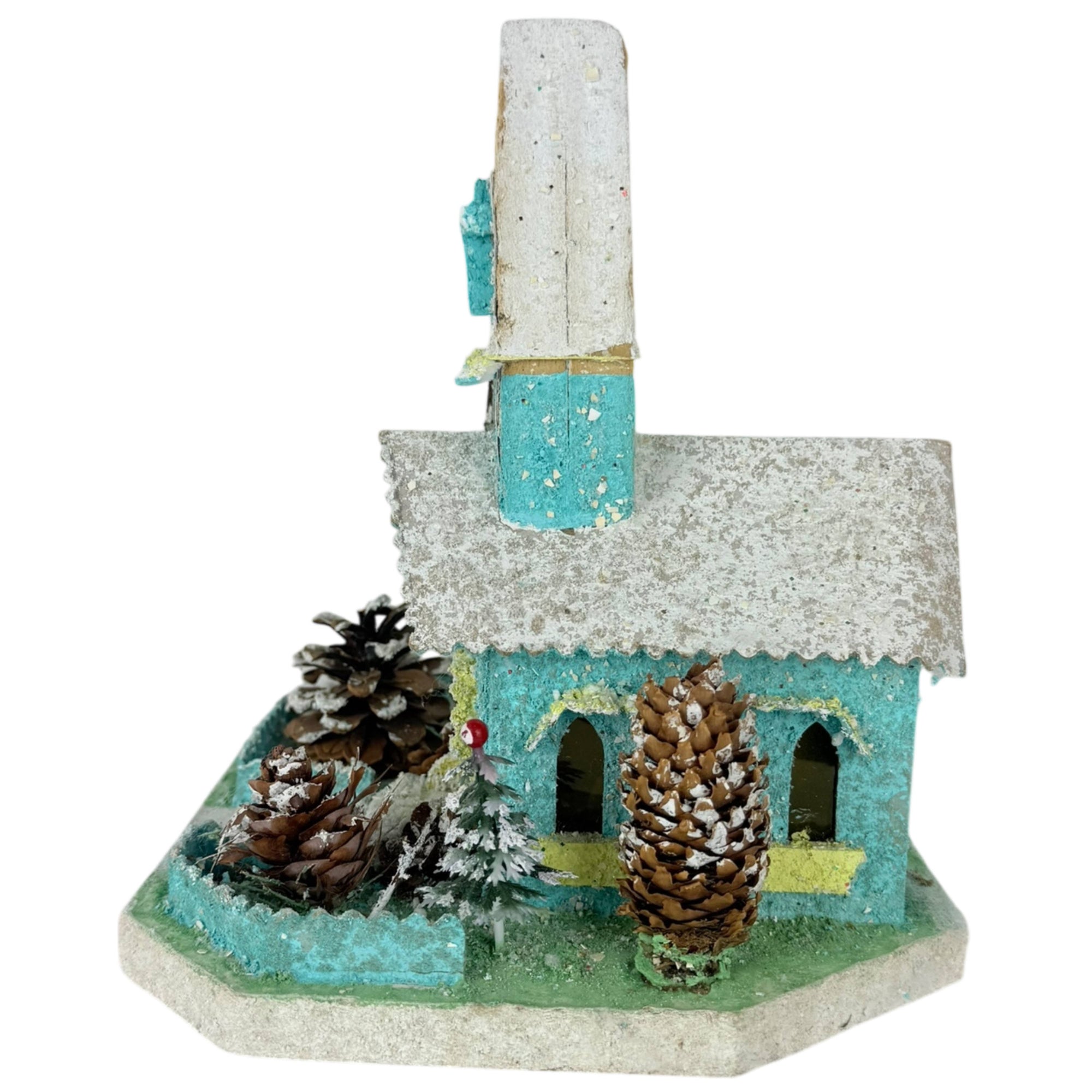 Large Vintage Christmas Putz Church 1940s 50s 9 1/2" Tall 10.5 Wide