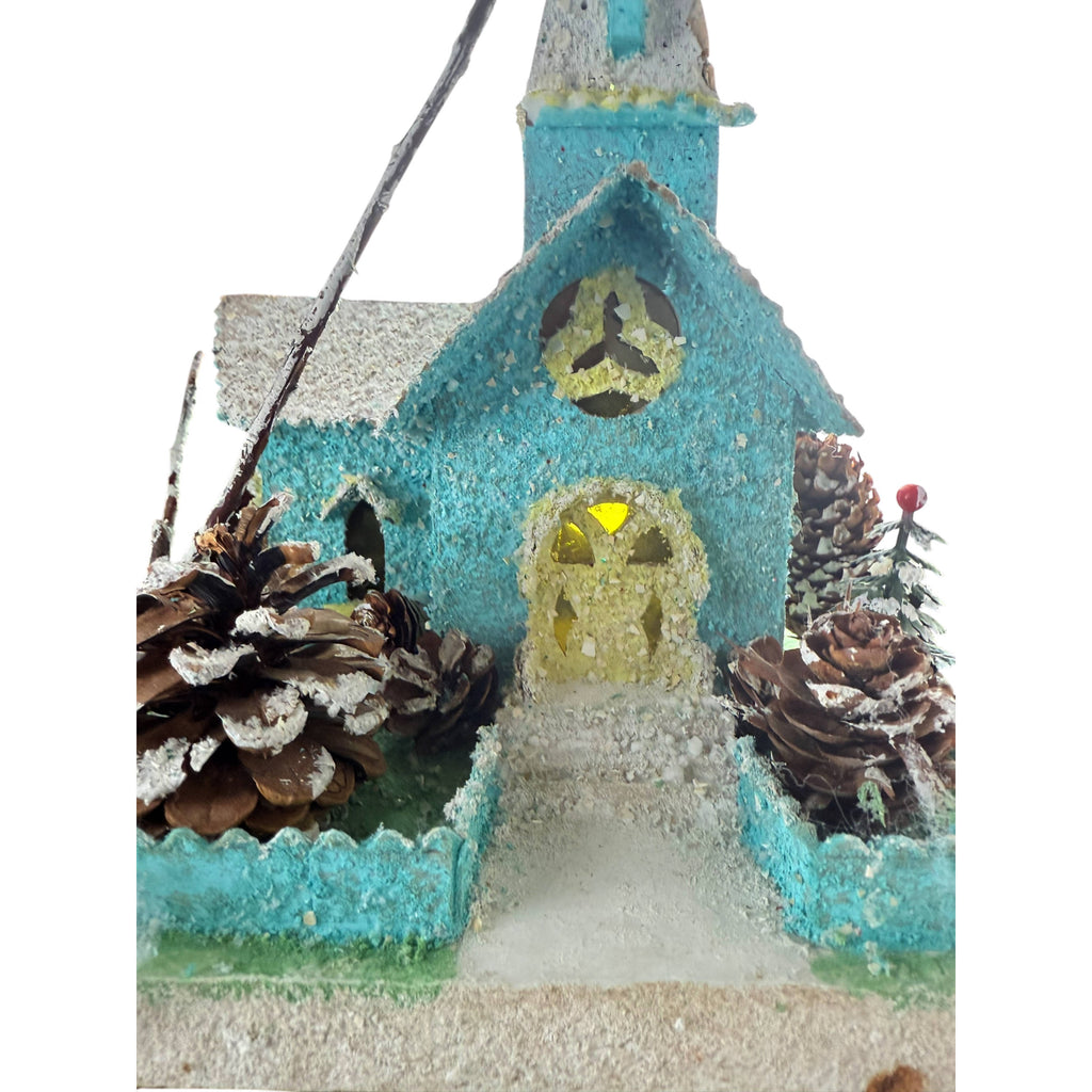 Large Vintage Christmas Putz Church 1940s 50s 9 1/2" Tall 10.5 Wide