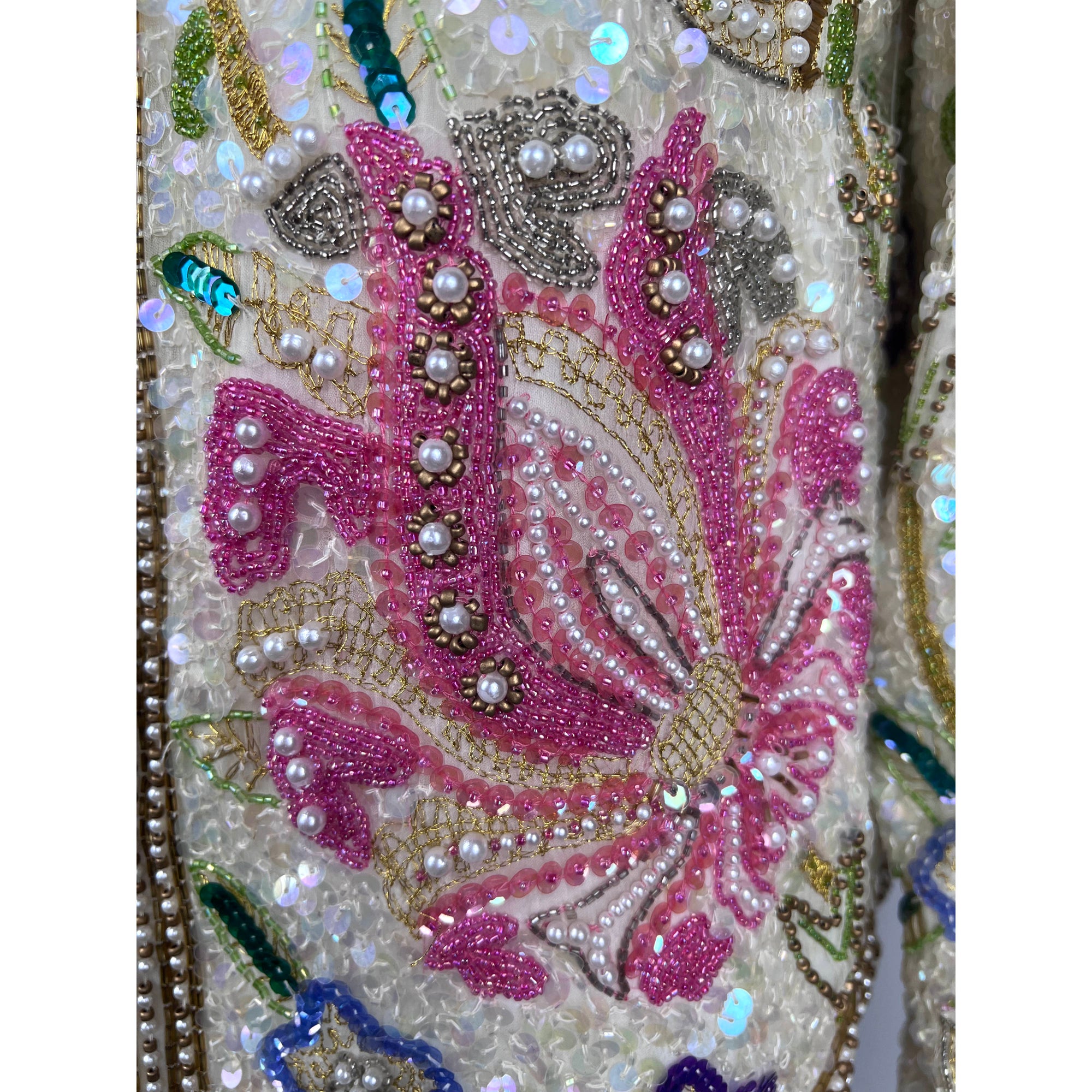 Vintage 1980s Beaded Jacket White Silk Laurence Kazar Size M