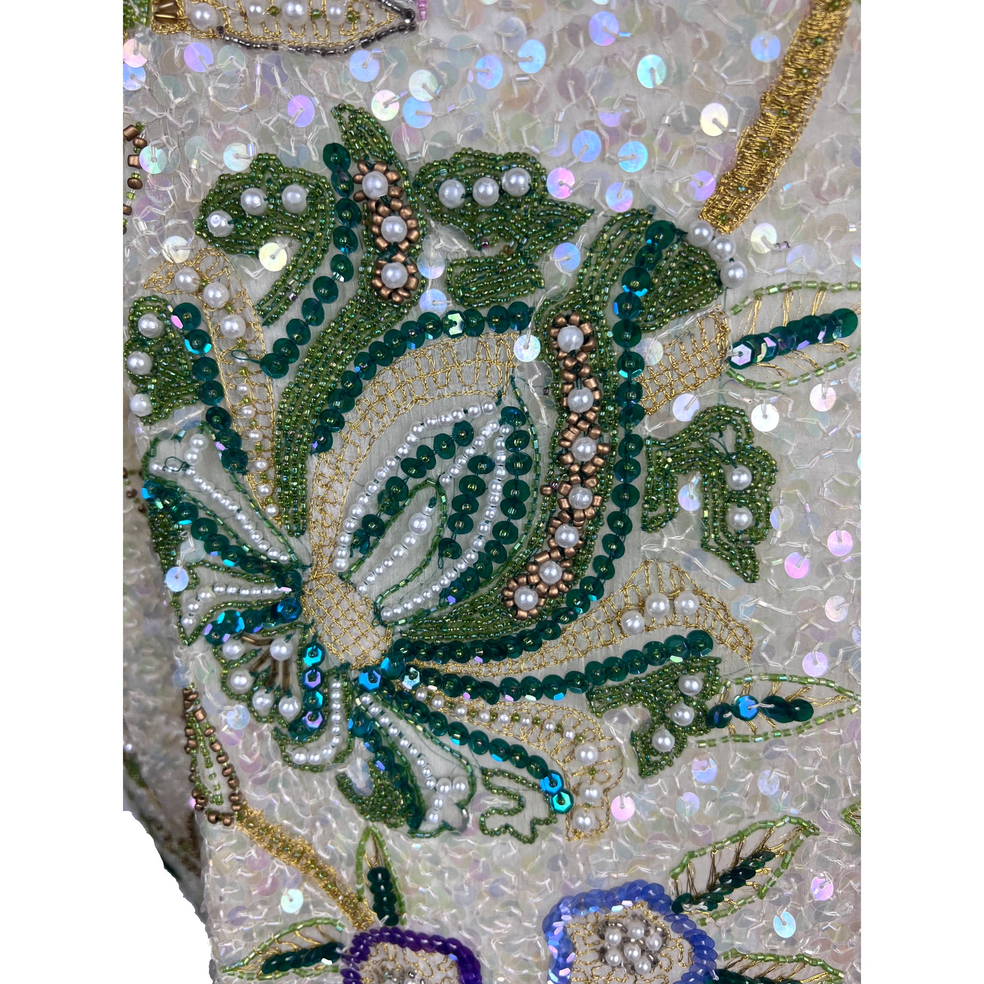 Vintage 1980s Beaded Jacket White Silk Laurence Kazar Size M