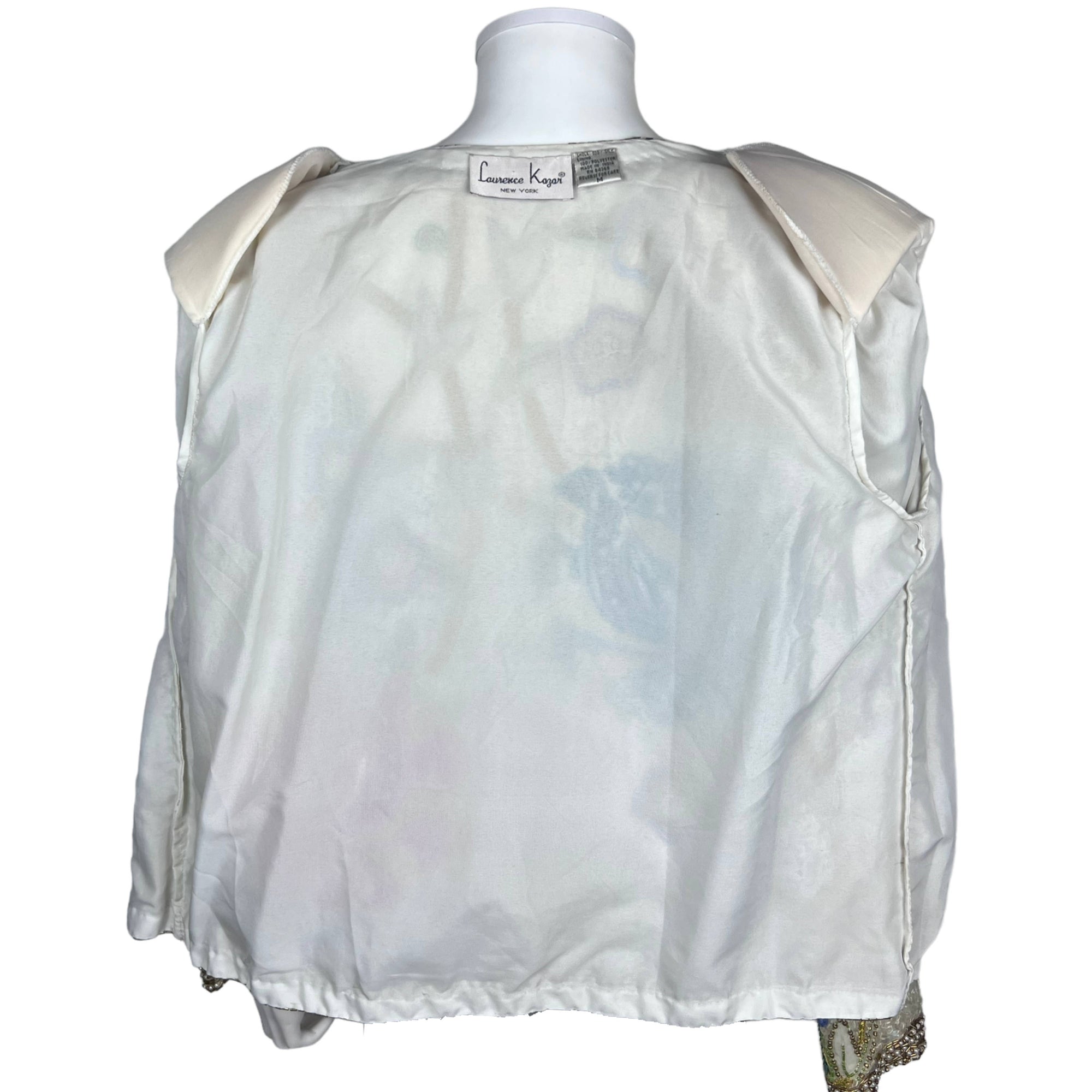 Vintage 1980s Beaded Jacket White Silk Laurence Kazar Size M Poppy's Vintage Clothing Vintage 1980s Beaded Jacket White Silk Laurence Kazar Size M Poppy's Vintage Clothing