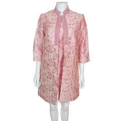 Vintage 1960s Dress with Matching Overcoat Pink Brocade S