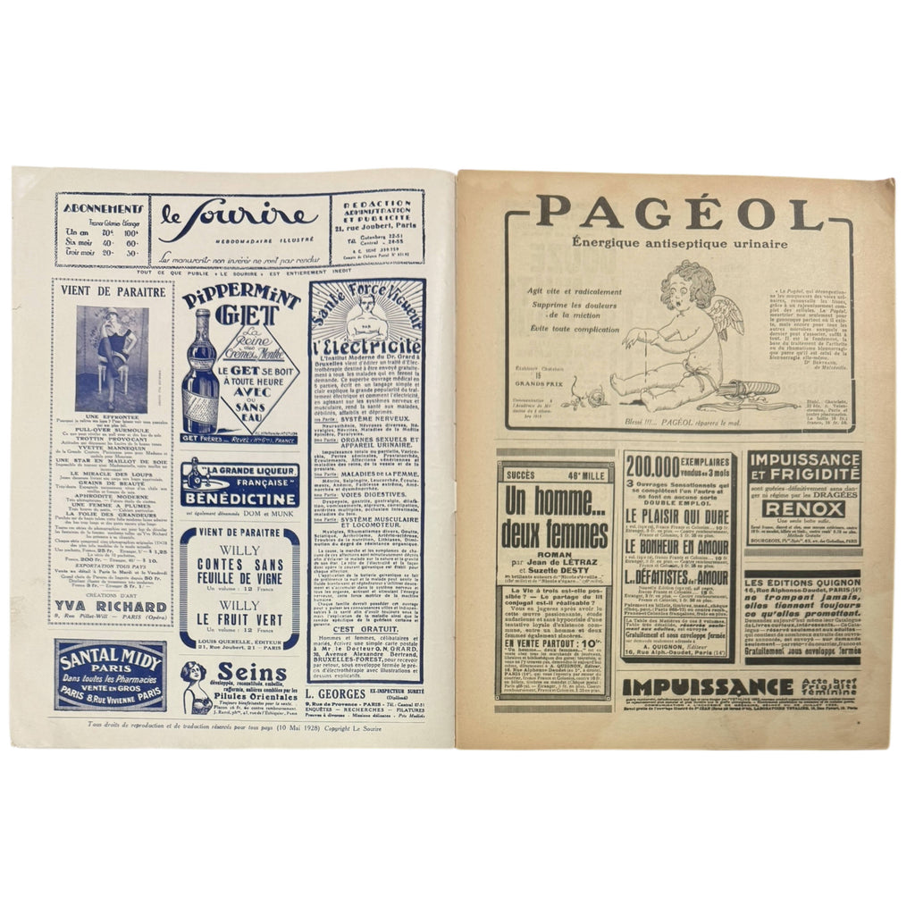 1928 French Magazine Le Sourire – Art Deco Illustrations, Risqué Paris Humour