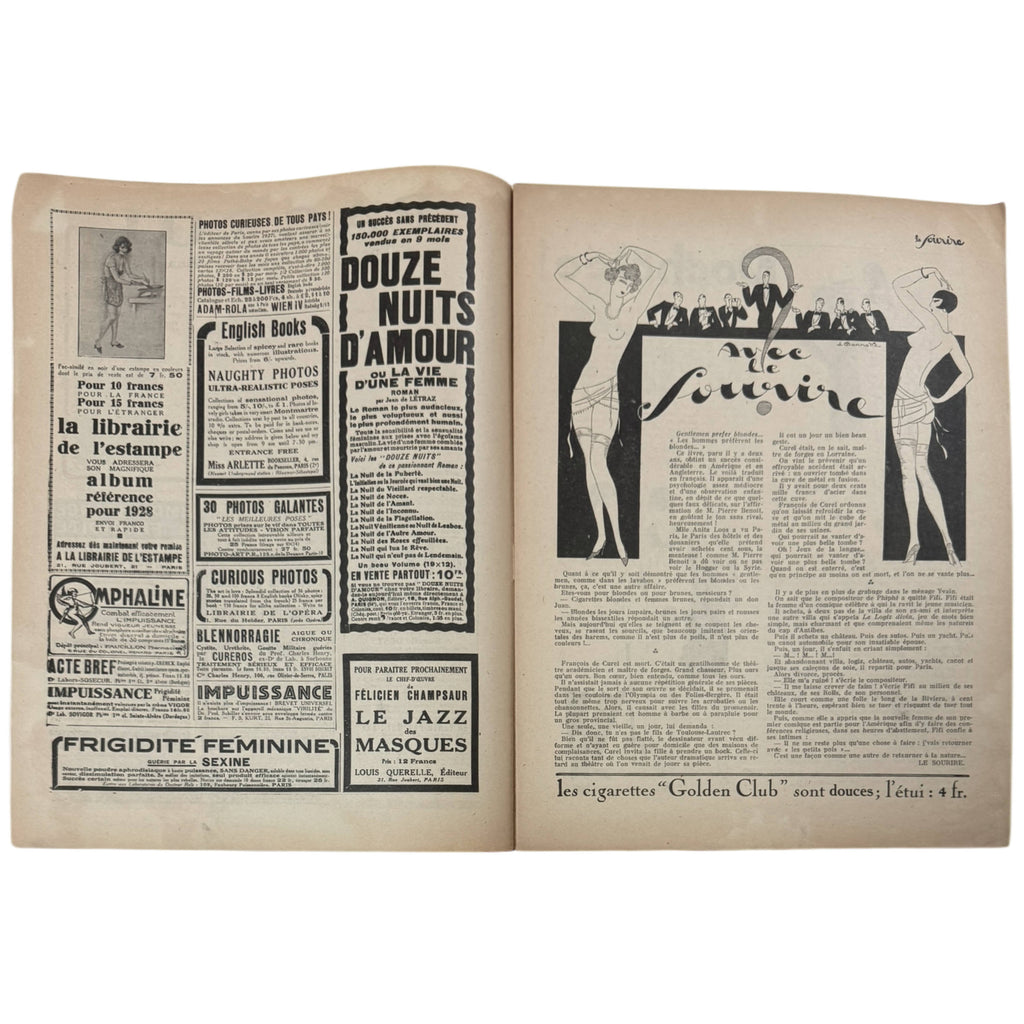 1928 French Magazine Le Sourire – Art Deco Illustrations, Risqué Paris Humour