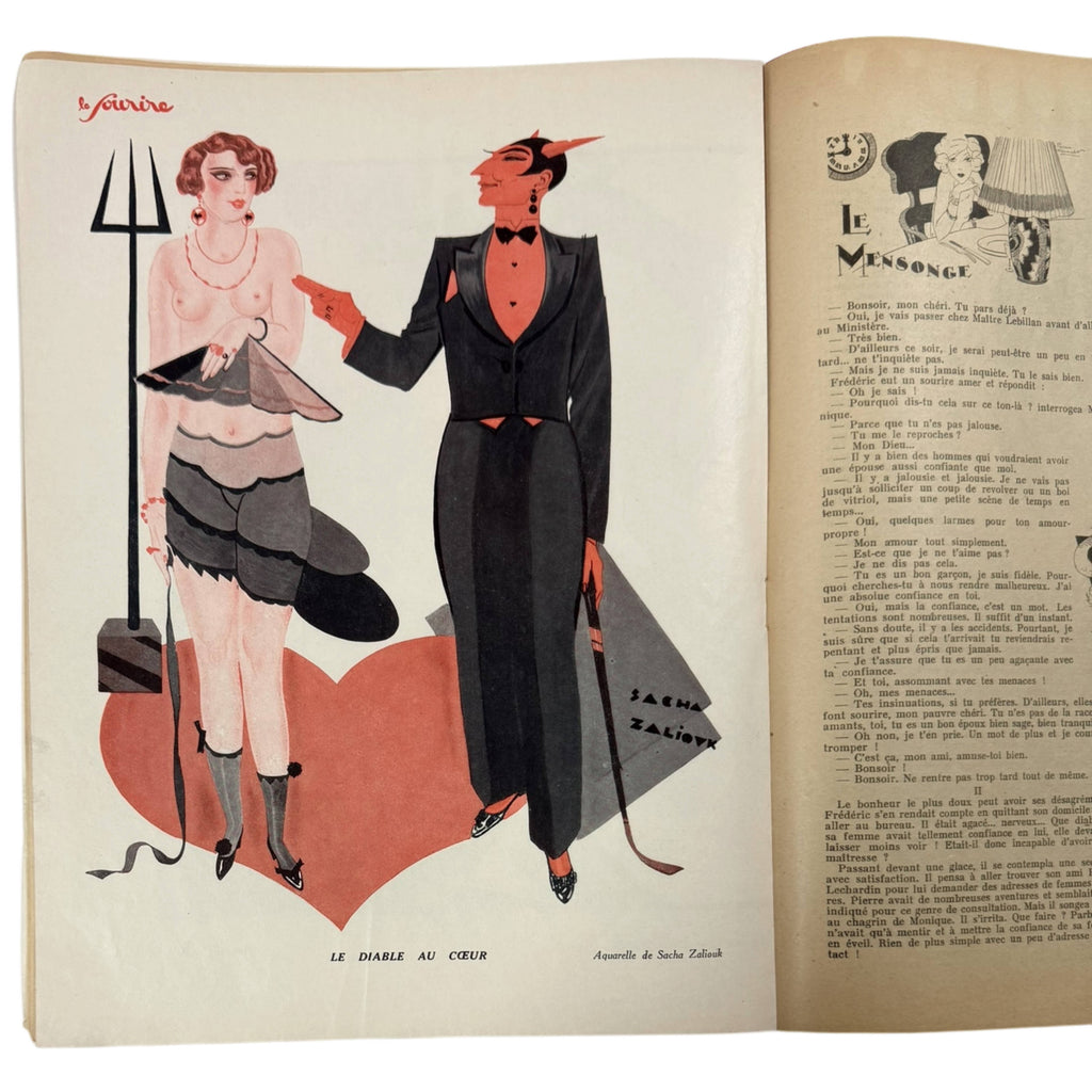 1928 French Magazine Le Sourire – Art Deco Illustrations, Risqué Paris Humour
