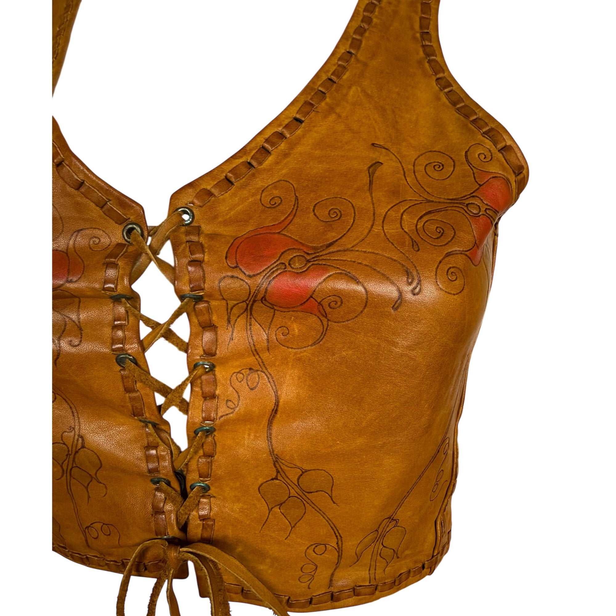 pyrography detail on artisan leather