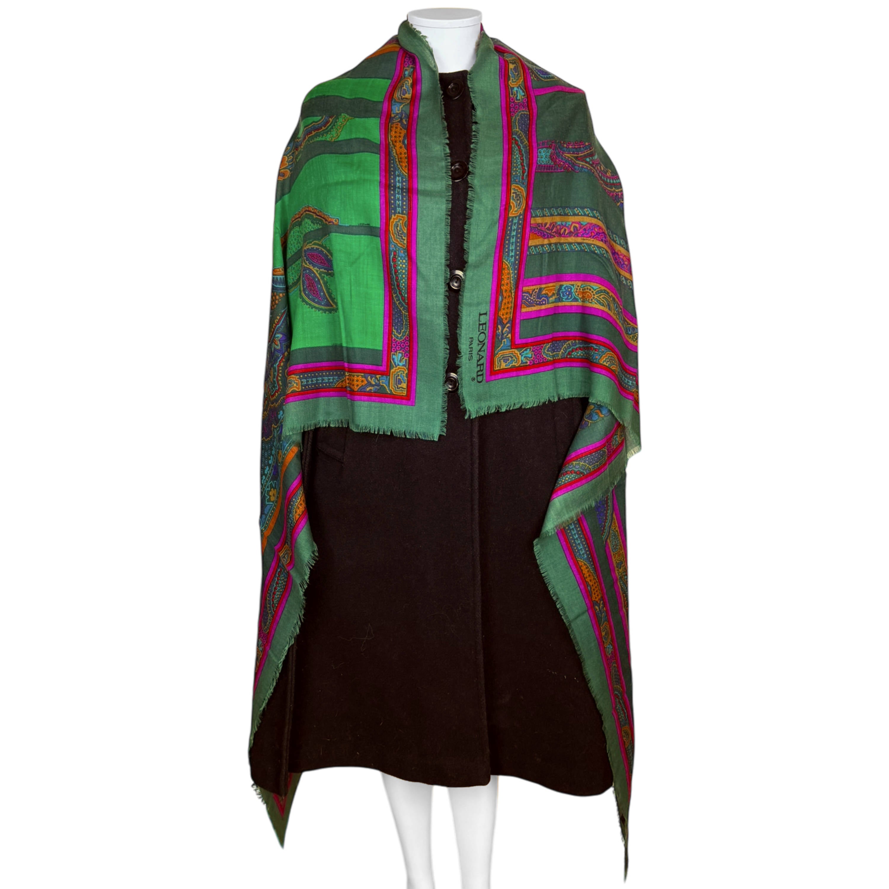 Vintage 1980s Leonard Paris Wool and Silk Shawl Scarf 55