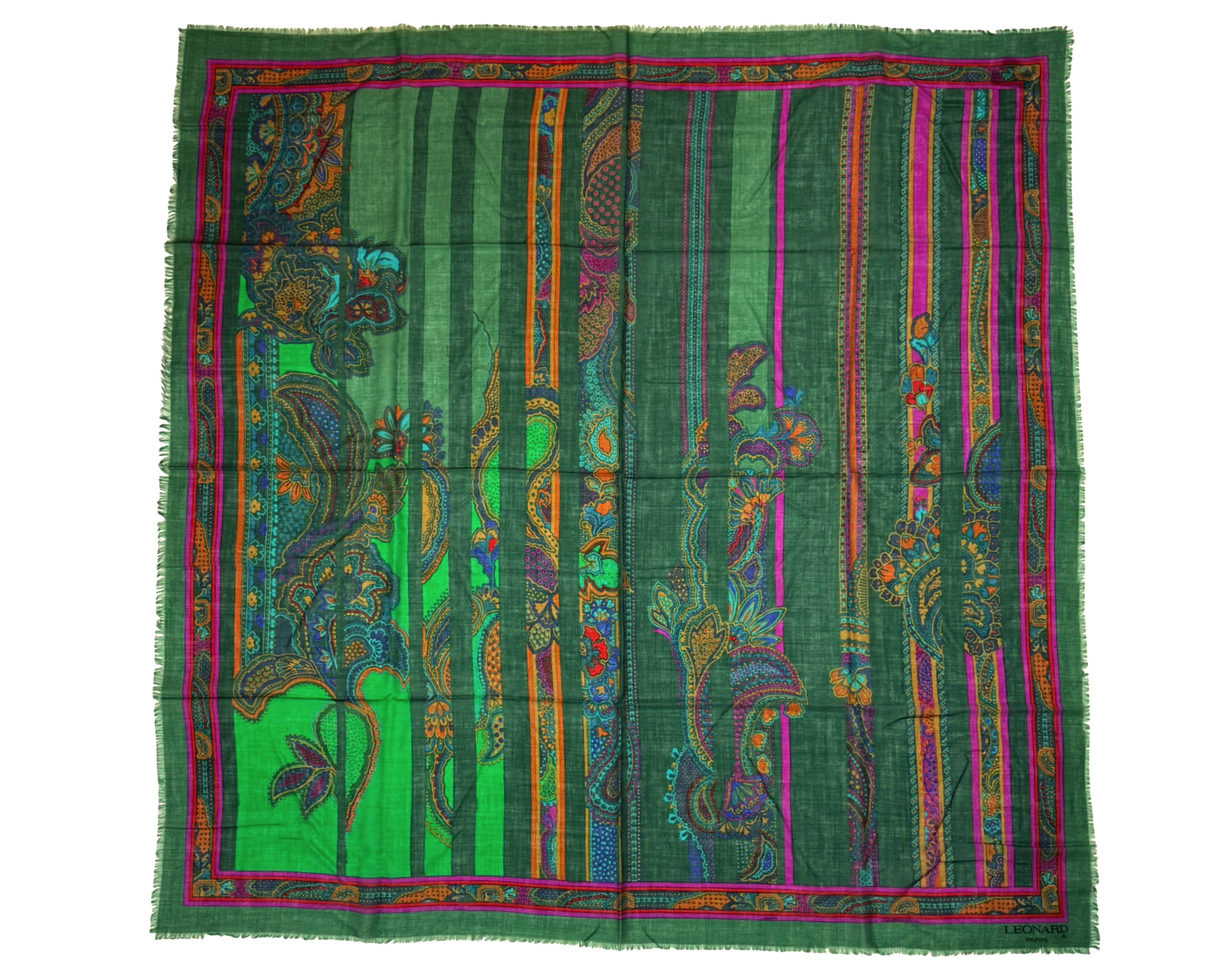 Vintage 1980s Leonard Paris Wool and Silk Shawl Scarf 55