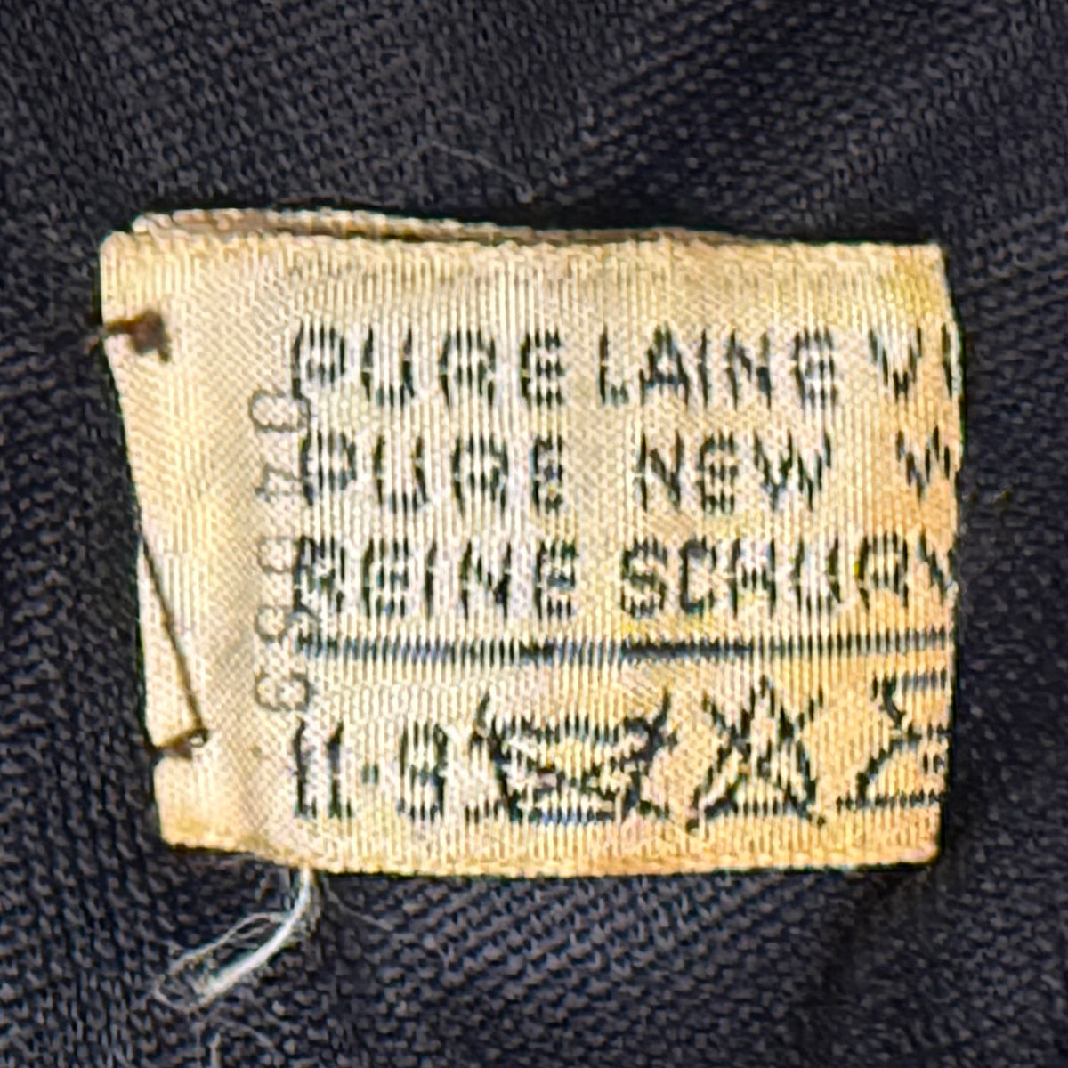 Original pure new wool fabric content label inside Les Jerseys de Pierre Cardin dress