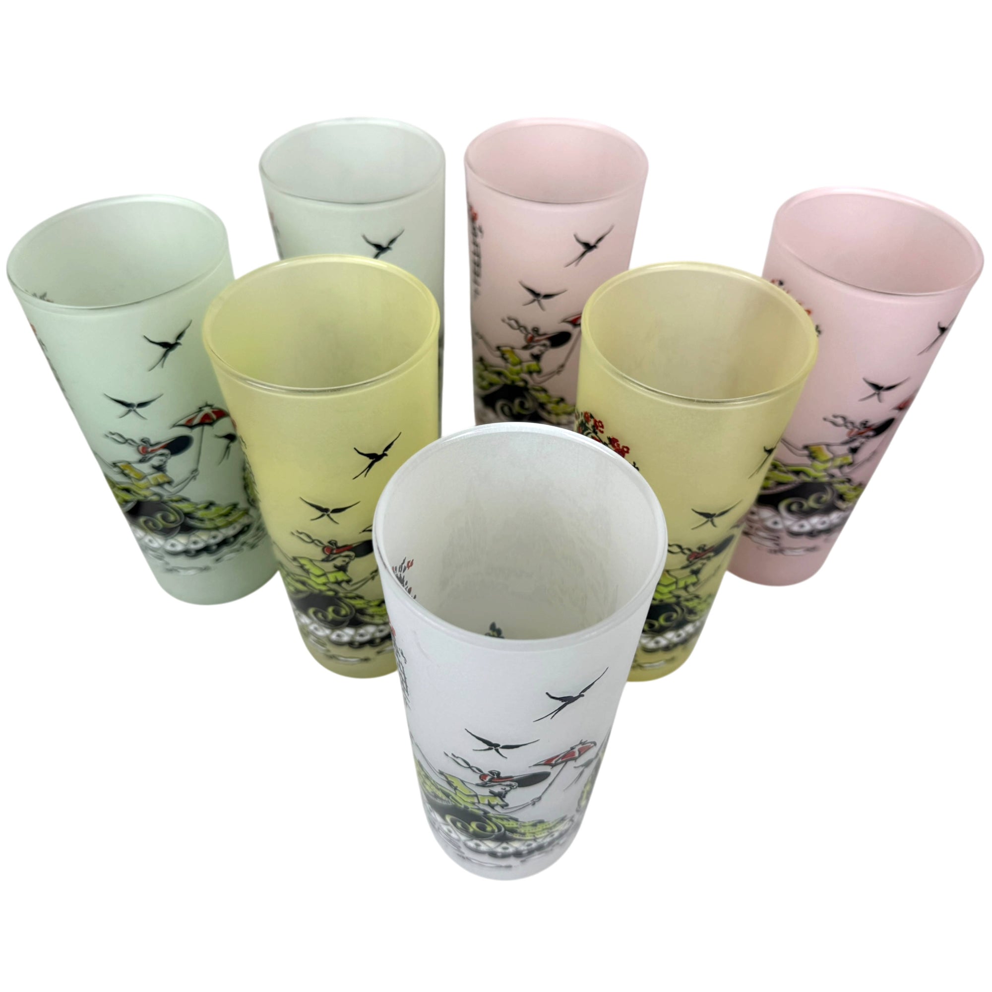 top view 7 libbey glass southern belle iced tea glasses