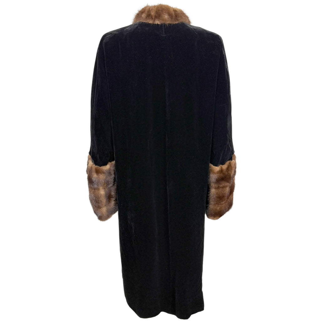 Vintage 1950s Black Velvet Evening Coat w Mink Fur Trim Sz M
