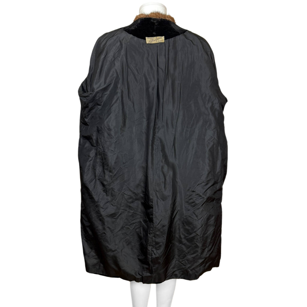 Vintage 1950s Black Velvet Evening Coat w Mink Fur Trim Sz M