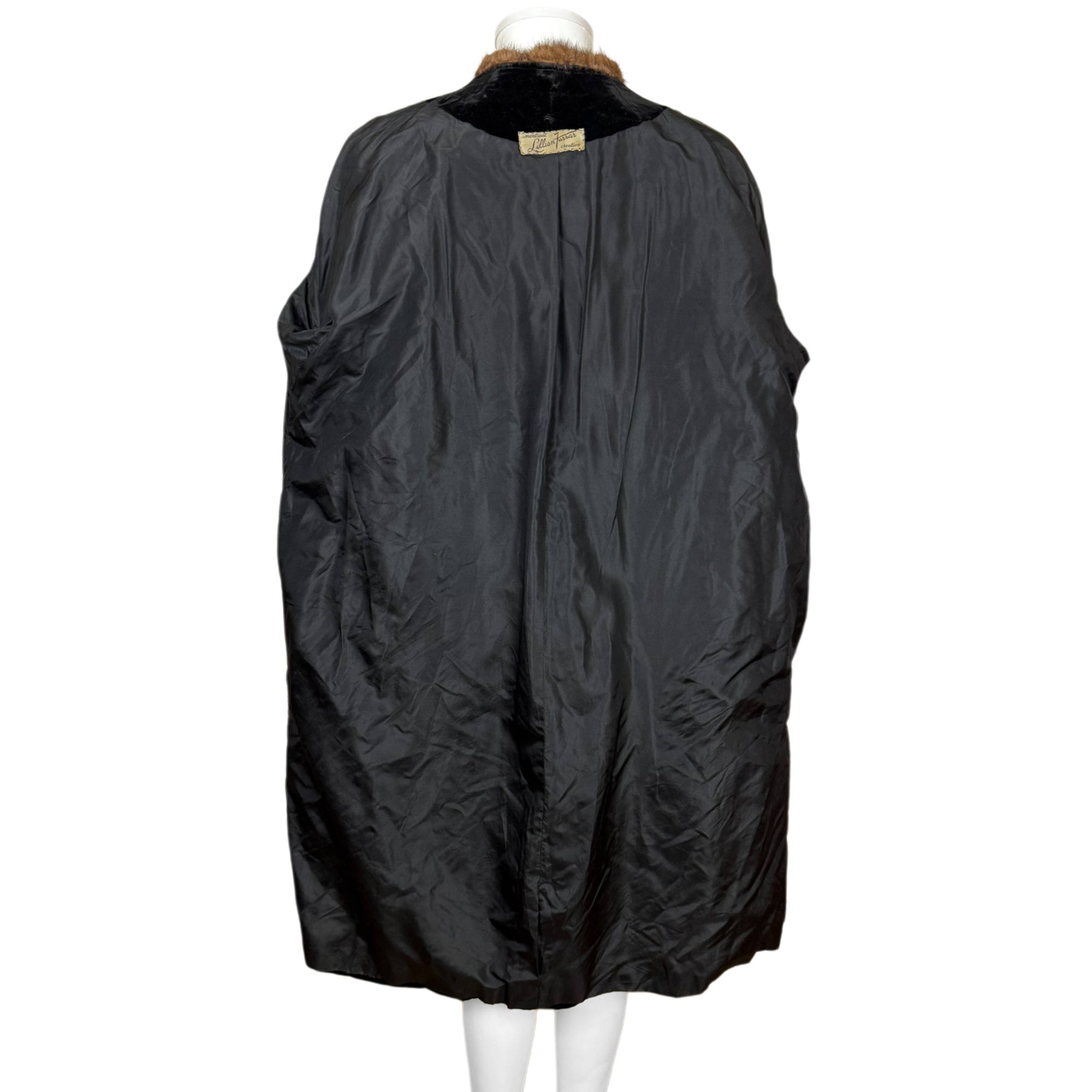 Vintage 1950s Black Velvet Evening Coat w Mink Fur Trim Sz M