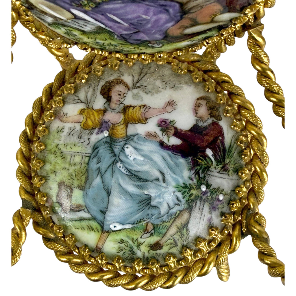 courting couple scene on miniature chair seat