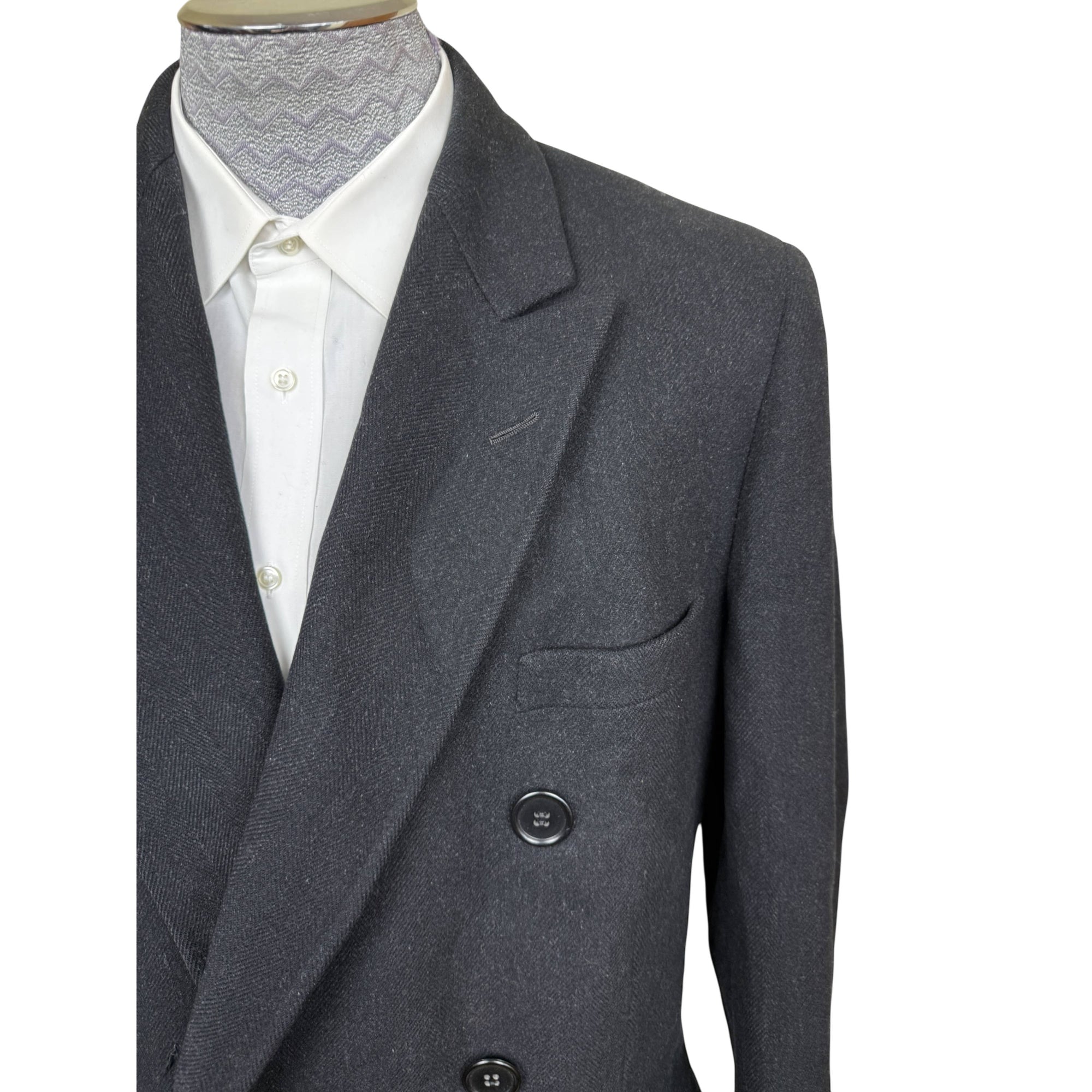 Close up of lapel on 1962 wool overcoat