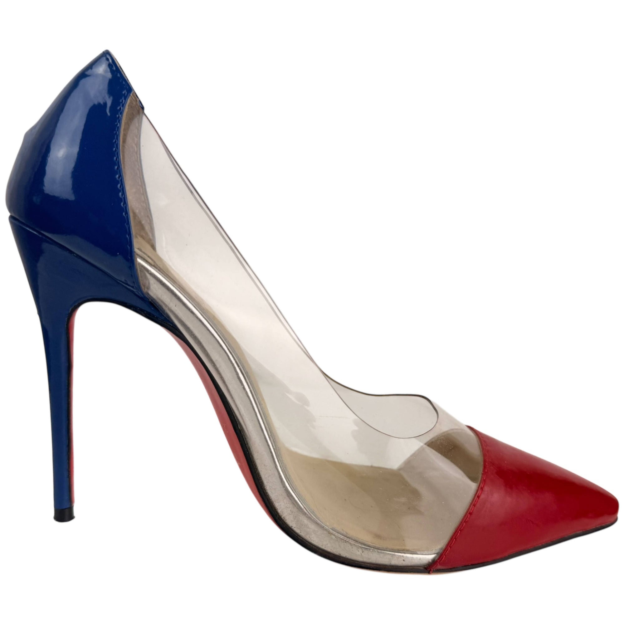Red blue and clear Christian Louboutin pointed toe pumps