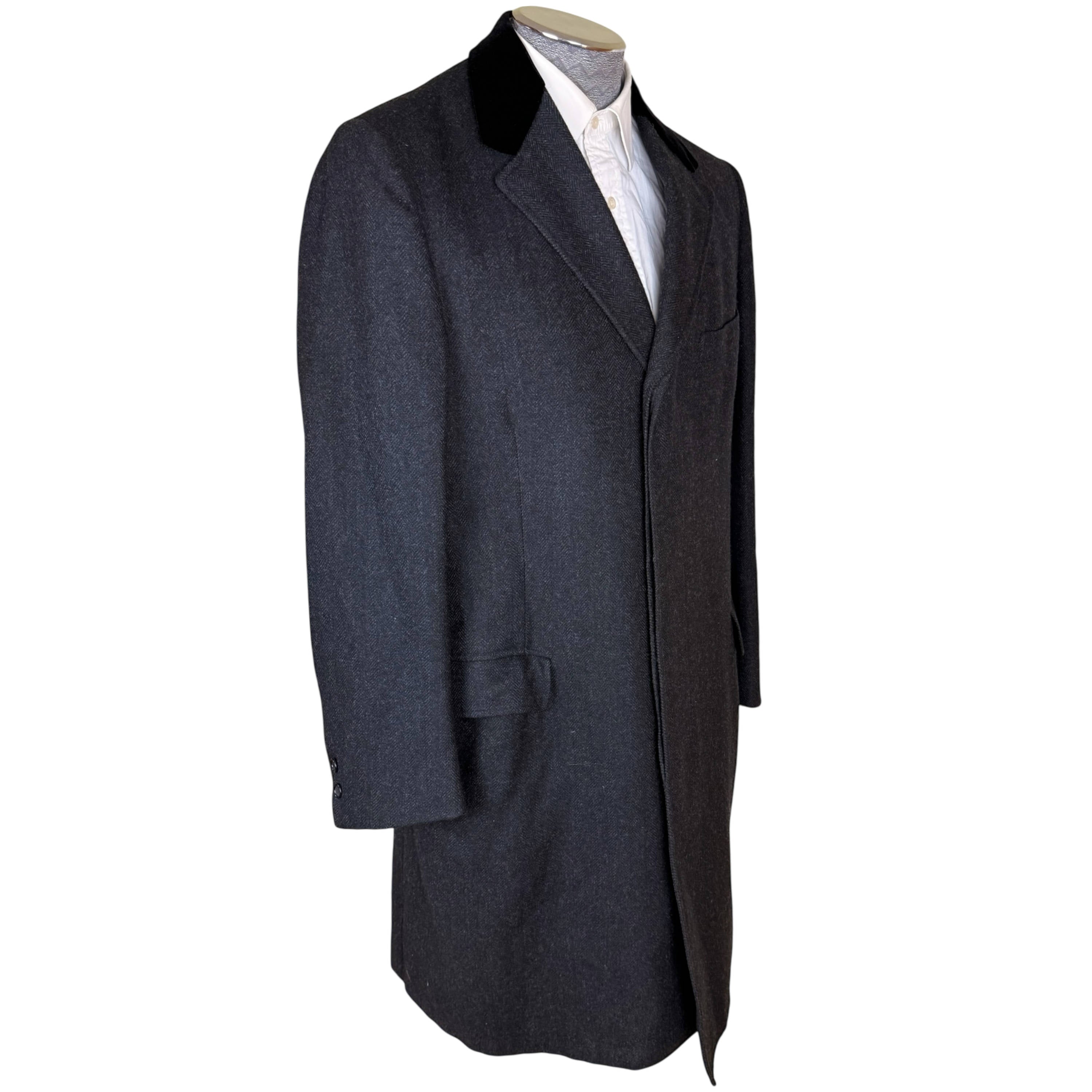 1960s Vintage Chesterfield Overcoat Wool with Velvet Collar Size M
