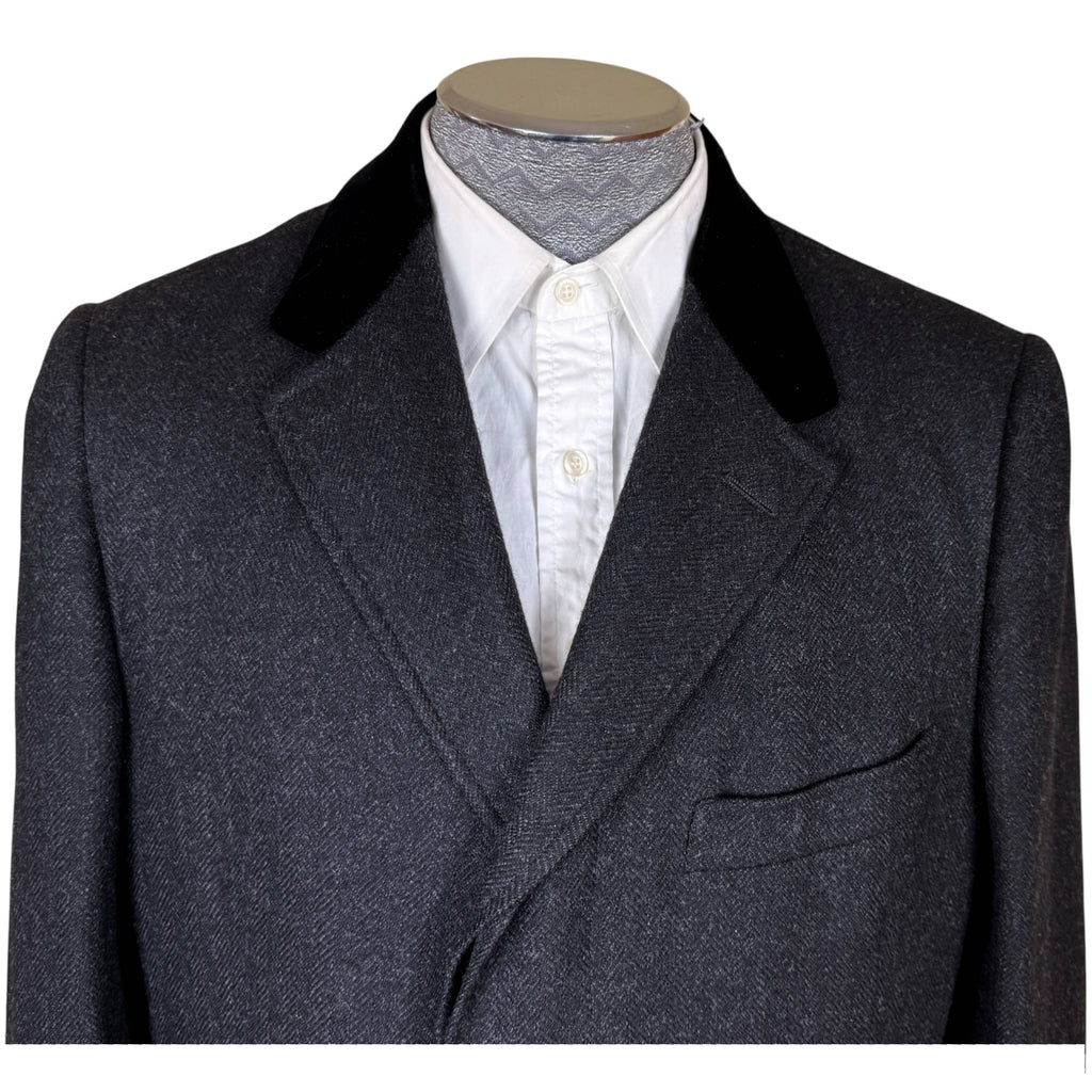 1960s Vintage Chesterfield Overcoat Wool with Velvet Collar Size M