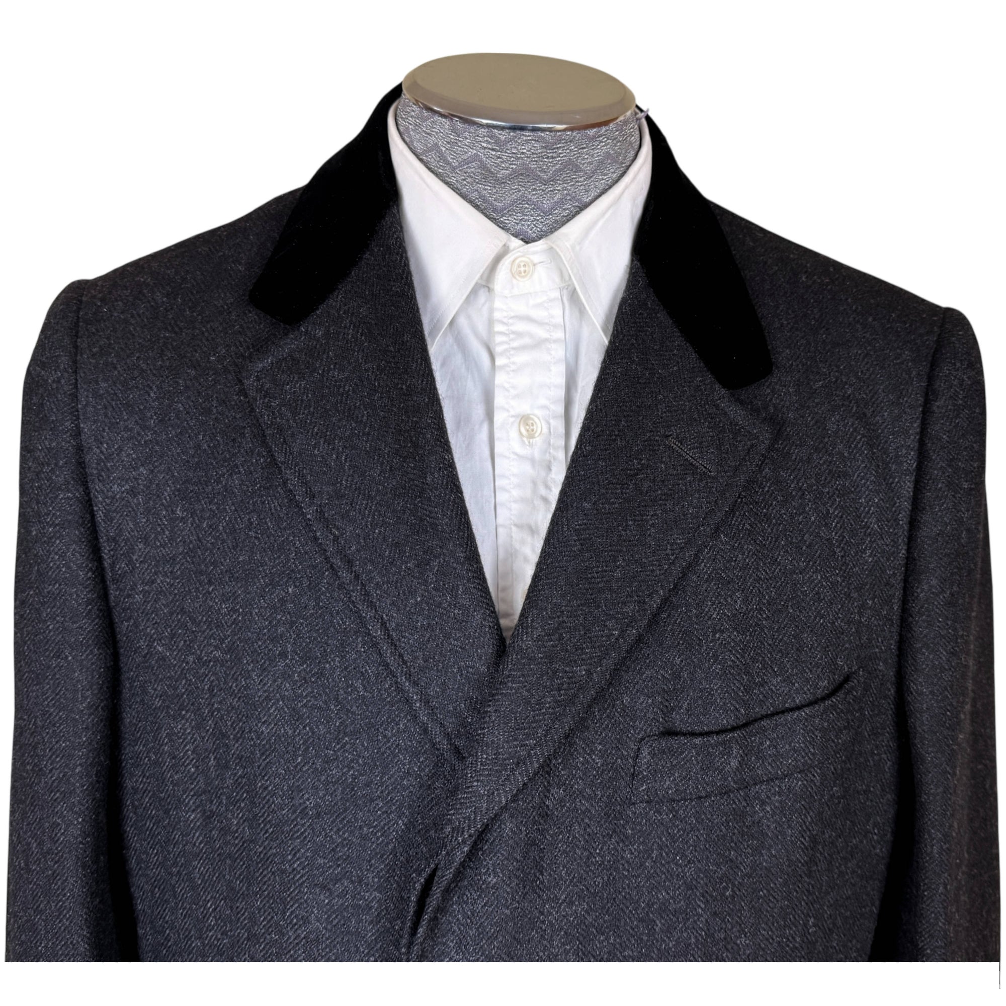 1960s Vintage Chesterfield Overcoat Wool with Velvet Collar Size M
