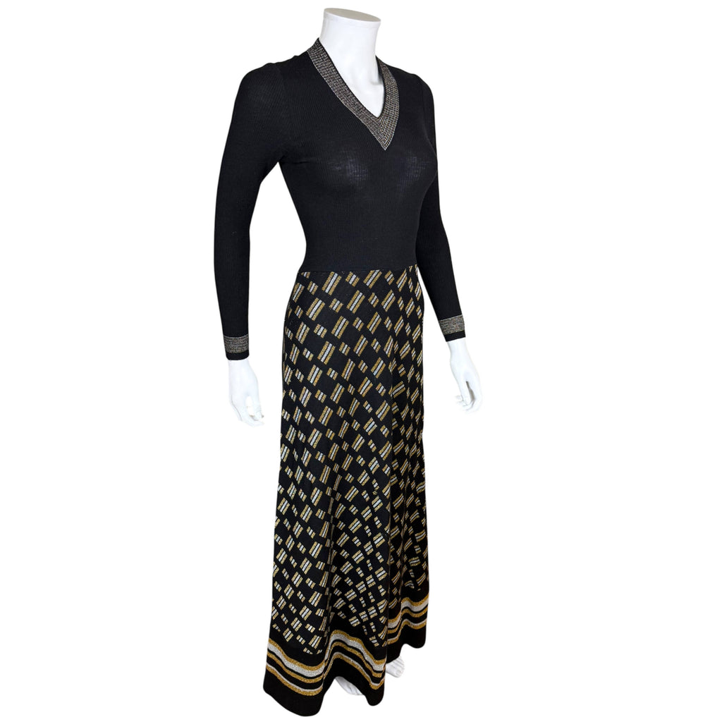 Angled right side view Lucia Italian 70s knit maxi dress
