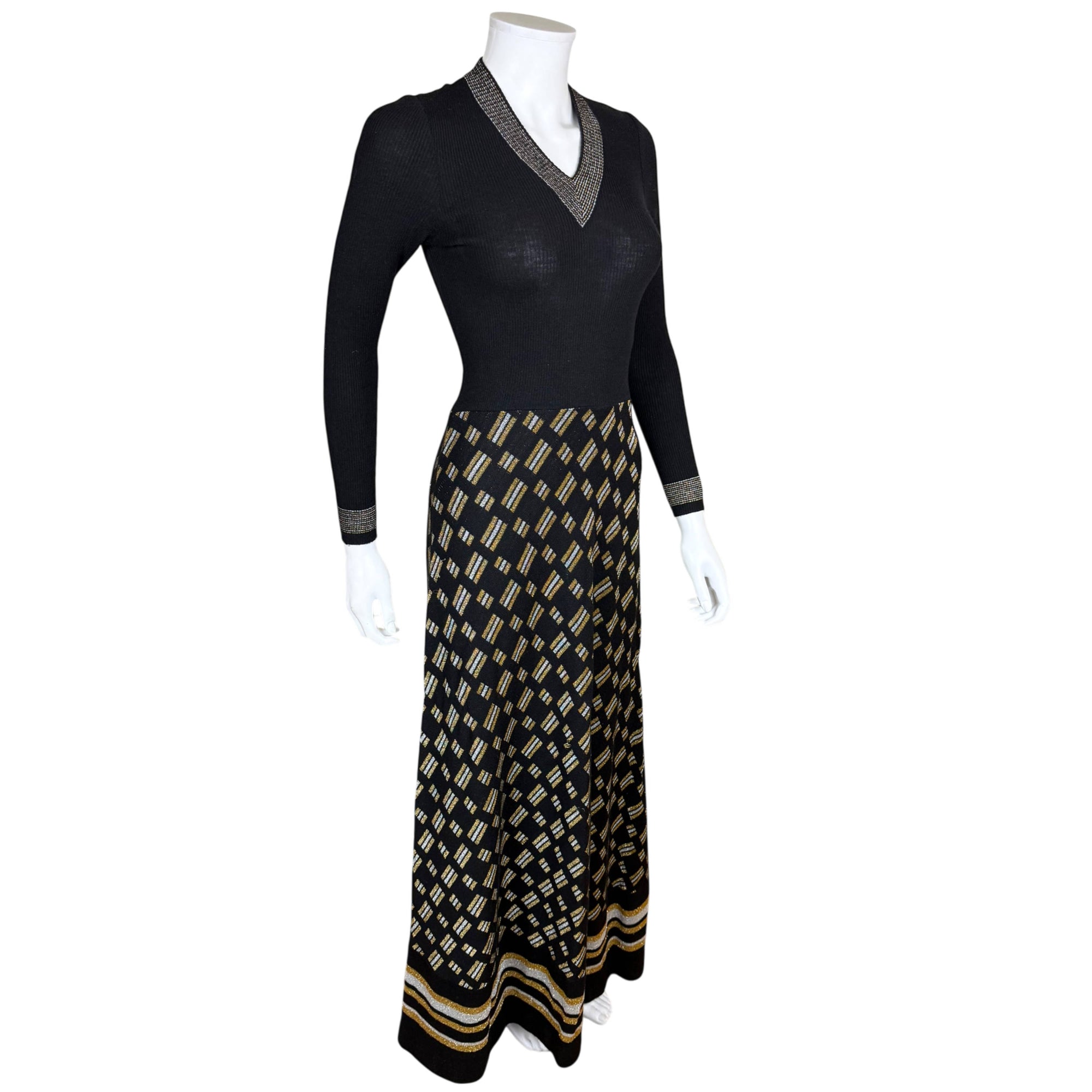 Angled right side view Lucia Italian 70s knit maxi dress
