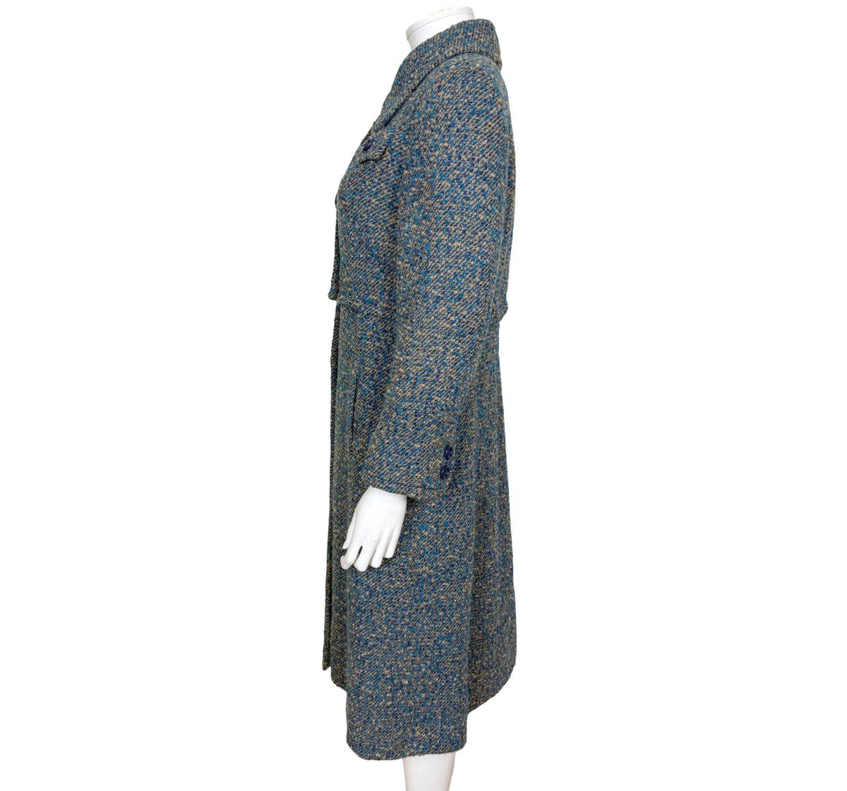 Vintage Lydia Modell bouclé coat side view showing fitted waist and flared skirt
