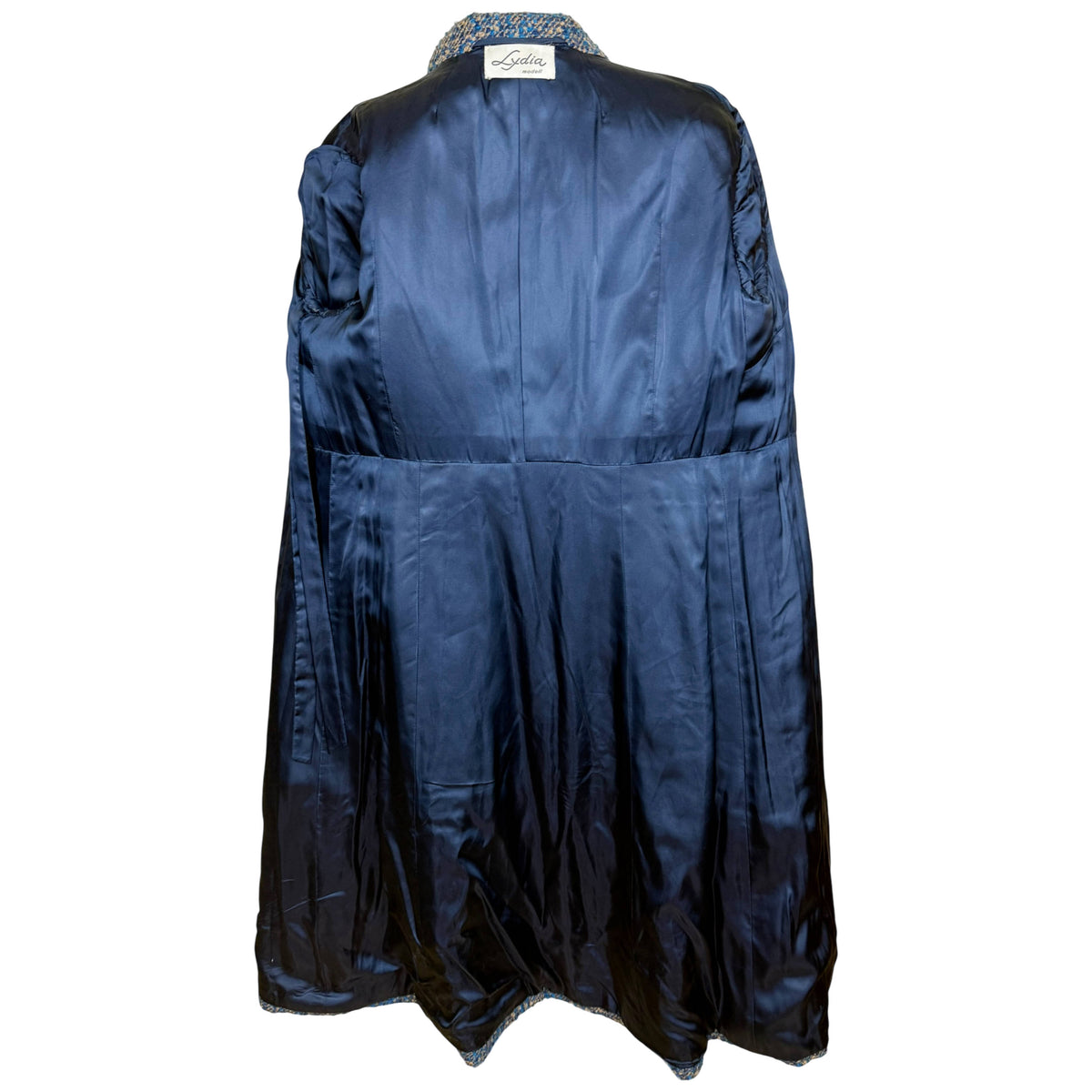 Lydia Modell vintage coat interior with dark navy satin lining and interlining