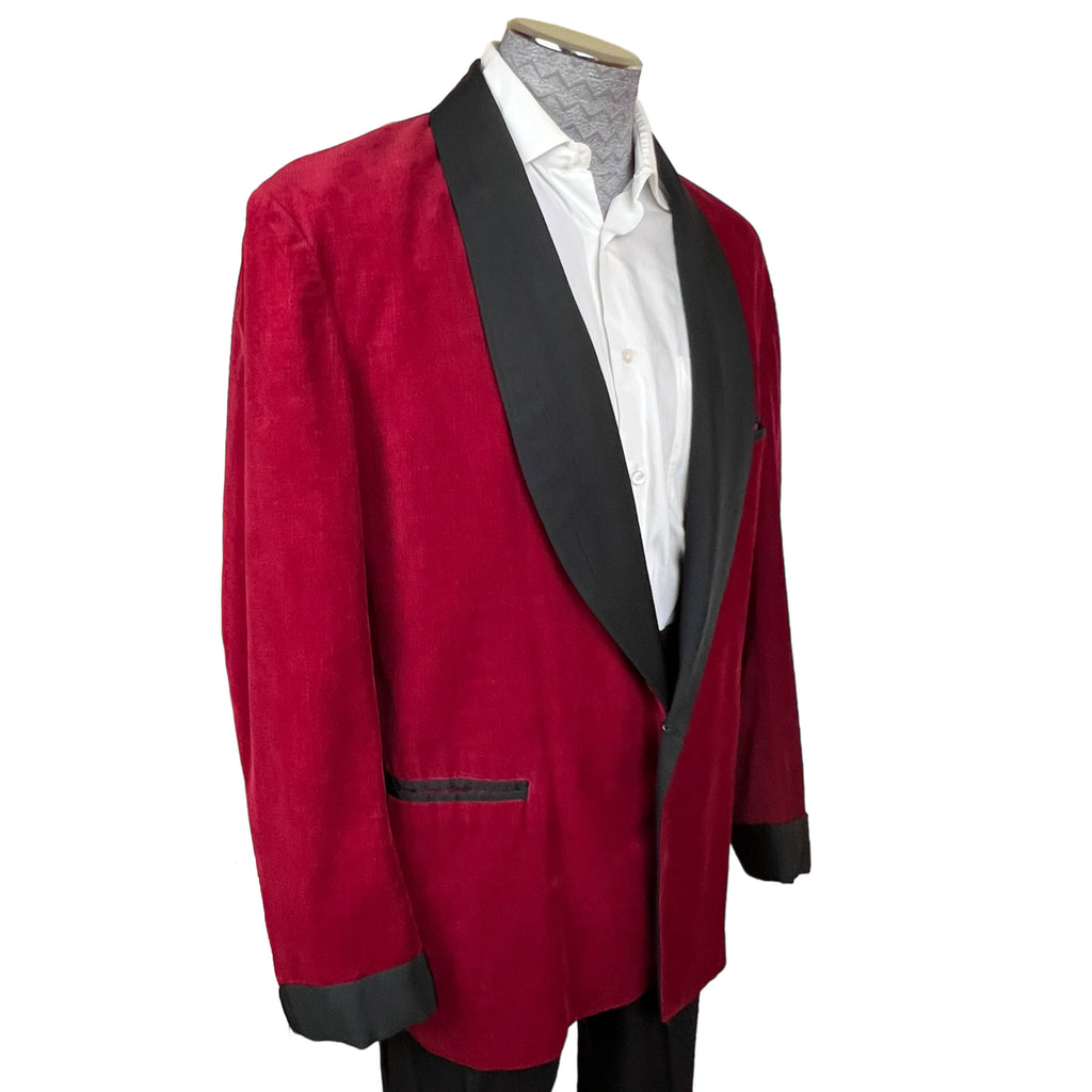 1950s Vintage Smoking Jacket Red Corduroy Macy’s Size L