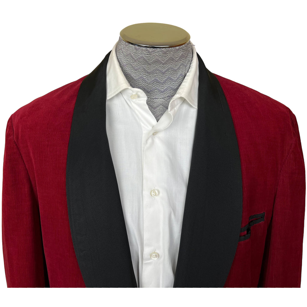 1950s Vintage Smoking Jacket Red Corduroy Macy’s Size L