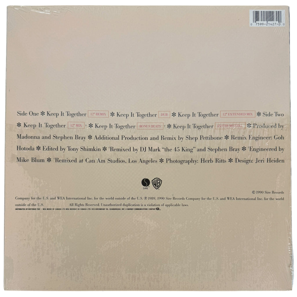 Madonna Keep It Together 12 inch maxi single Canadian pressing back cover
