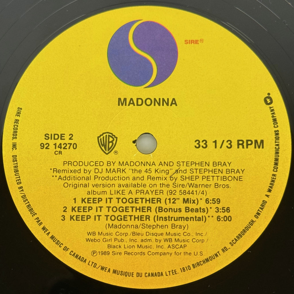 Madonna Keep It Together Canadian Sire label Side 2 catalogue 92 14270