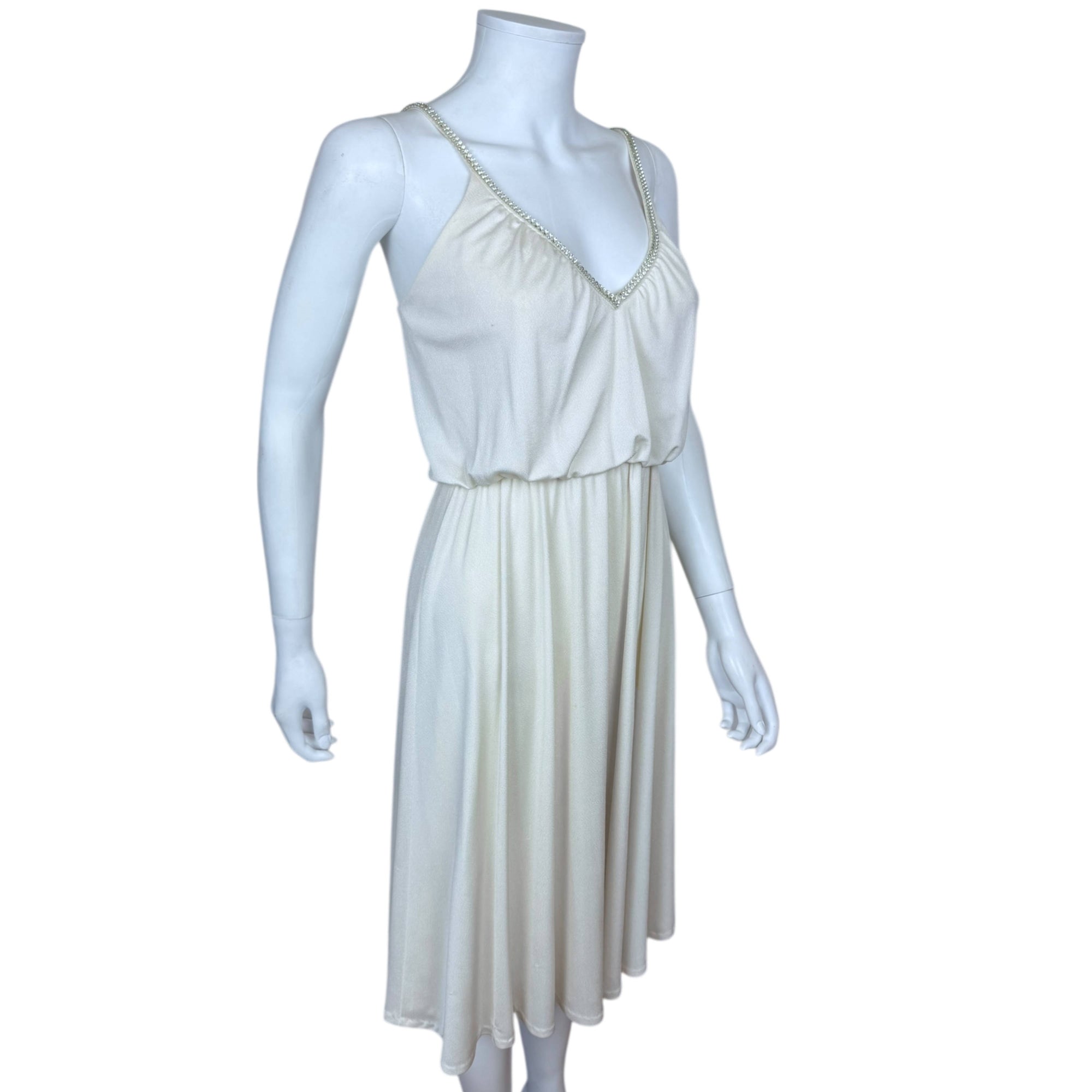 Vintage 1970s Disco Dress by Majestic Canada Polyester with Rhinestone Trim