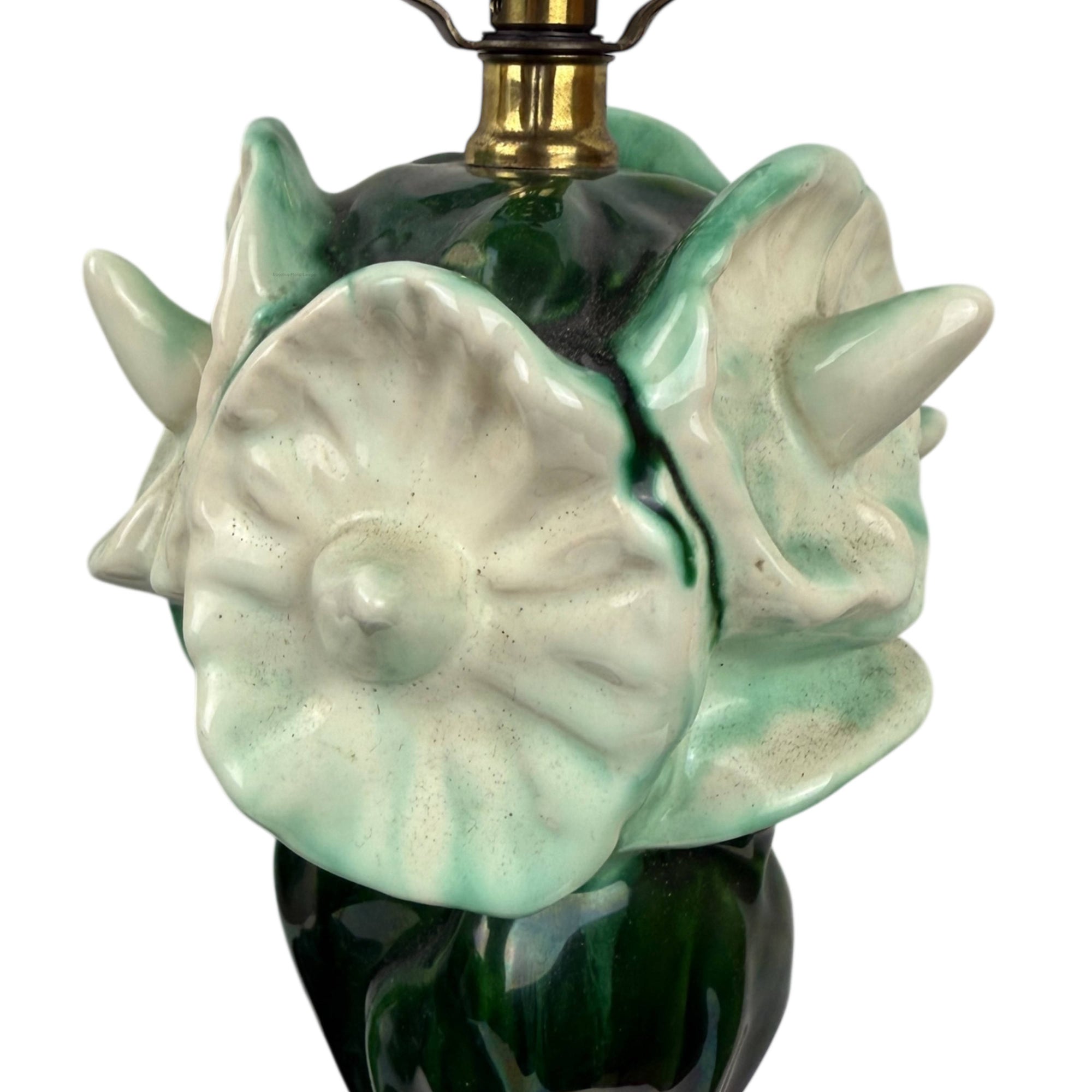 Vintage 1940s Lamps Majolica Glazed Ceramic Art Nouveau Revival