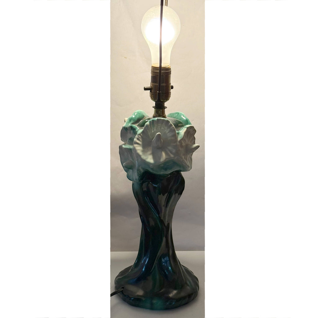 Vintage 1940s Lamps Majolica Glazed Ceramic Art Nouveau Revival