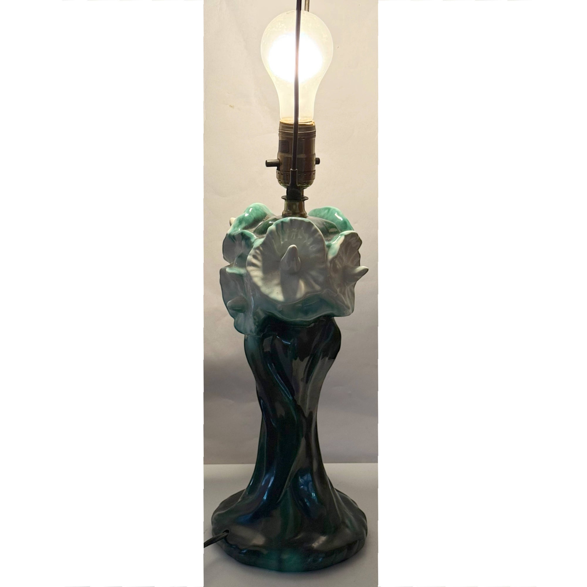 Vintage 1940s Lamps Majolica Glazed Ceramic Art Nouveau Revival