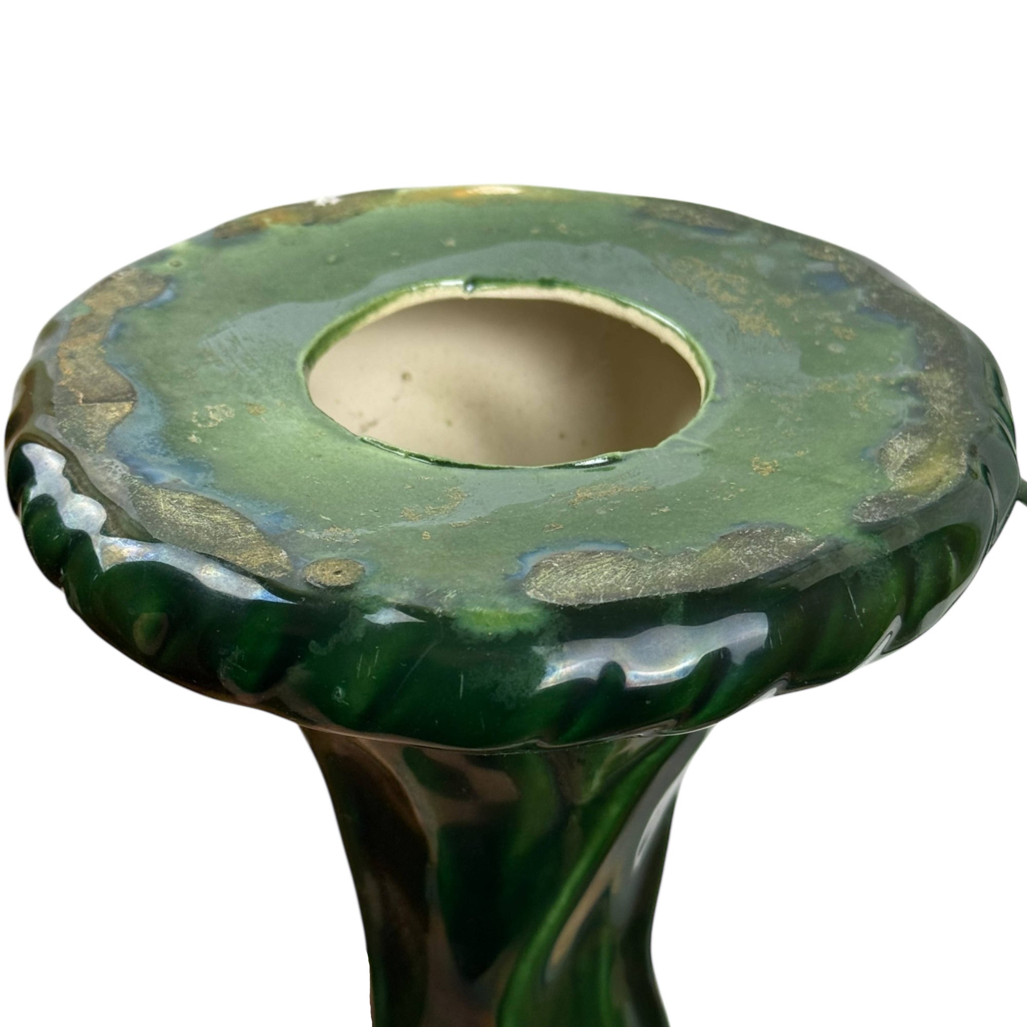 Vintage 1940s Lamps Majolica Glazed Ceramic Art Nouveau Revival