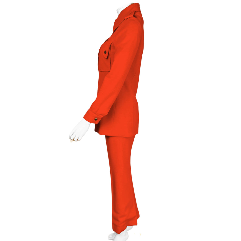 Vintage 1960s Pantsuit Orange Wool Double Knit Jacket Pants