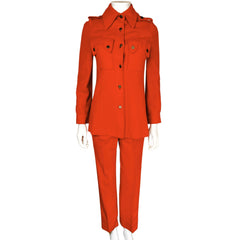 Vintage 1960s Pantsuit Orange Wool Double Knit Jacket Pants