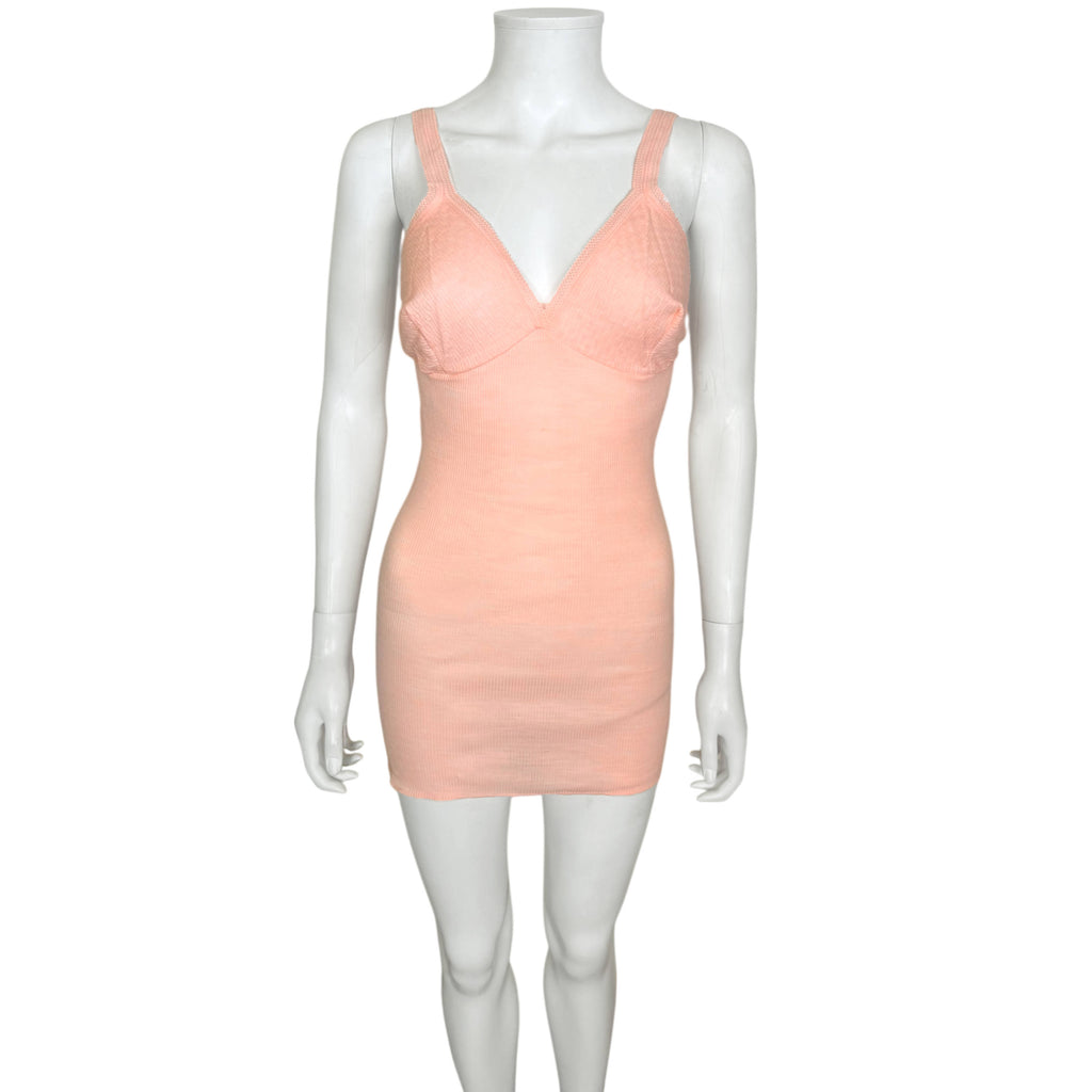 Vintage 1970s Italian Knit Chemise or Lingerie Slip Dress Ribbed Knit Size M