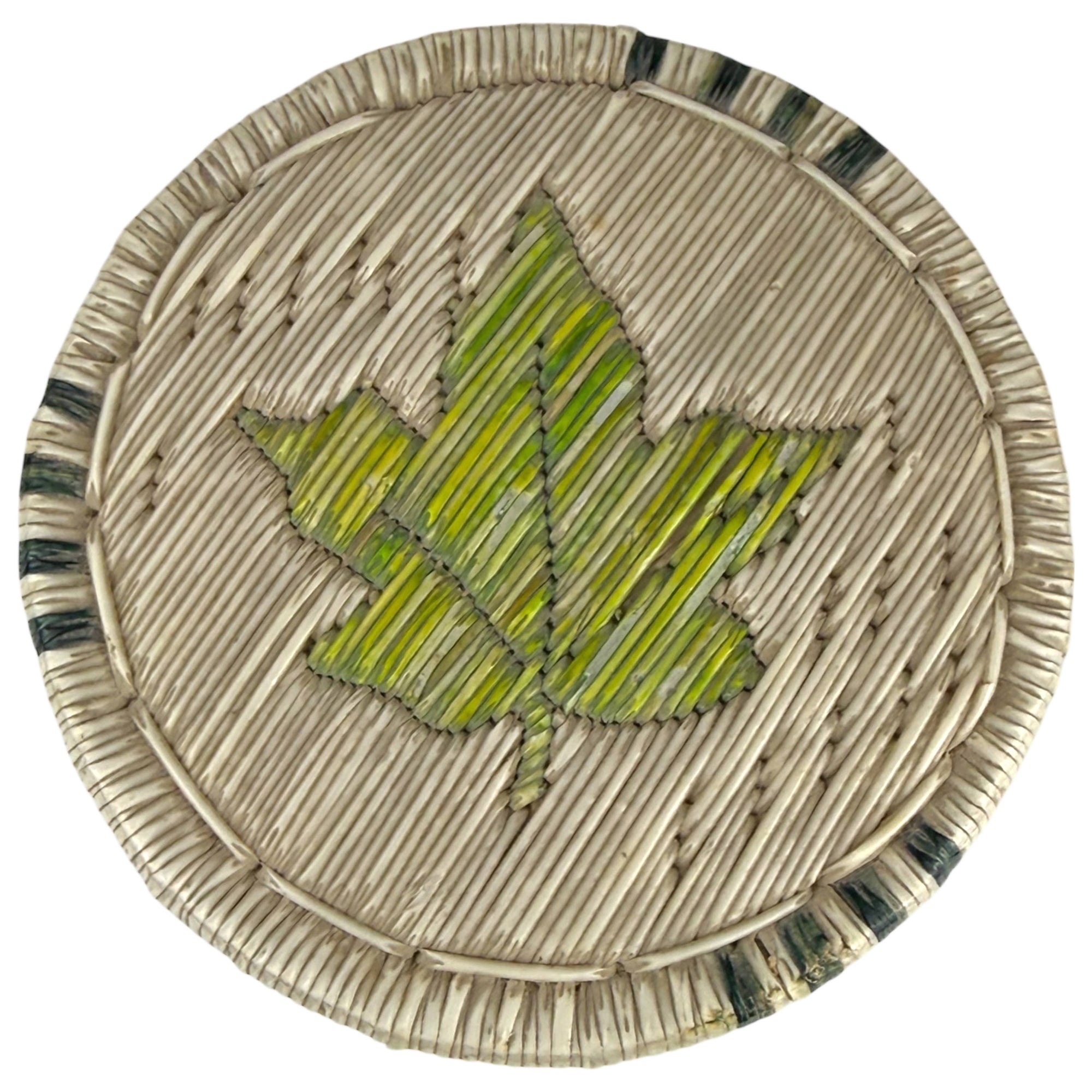 Vintage Porcupine Quill Birch Bark Box with Maple Leaf Motif Anishinaabe