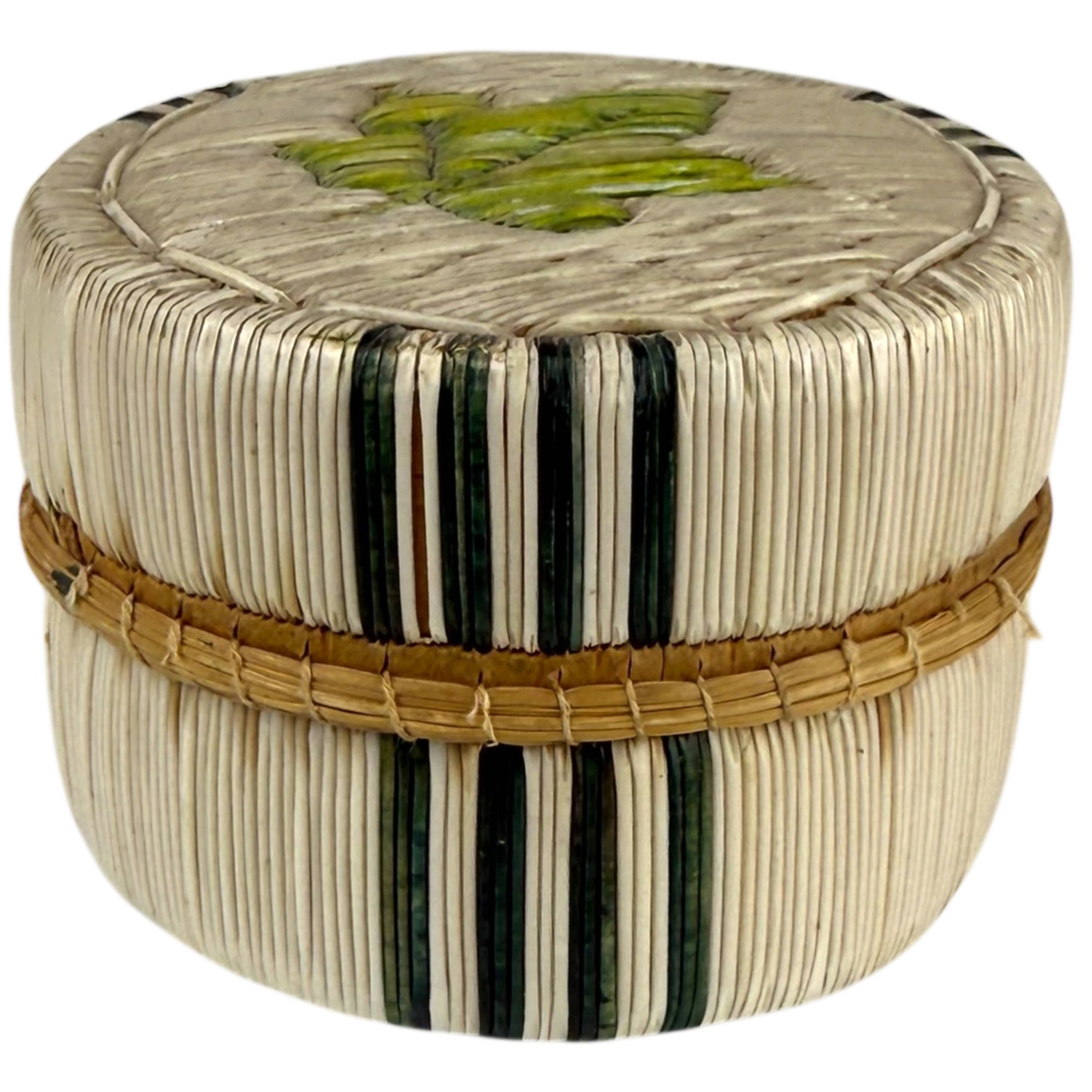 Vintage Porcupine Quill Birch Bark Box with Maple Leaf Motif Anishinaabe