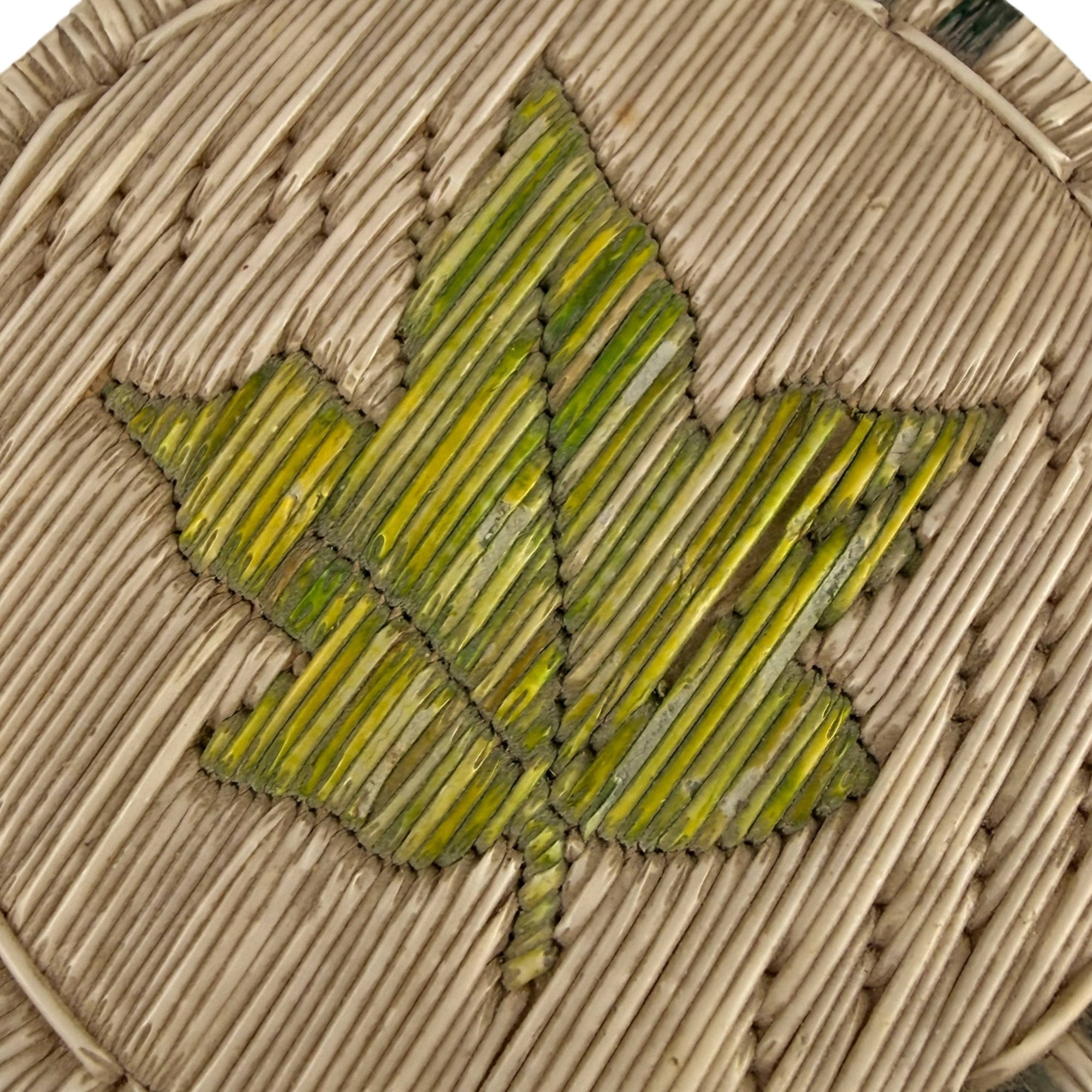 Vintage Porcupine Quill Birch Bark Box with Maple Leaf Motif Anishinaabe