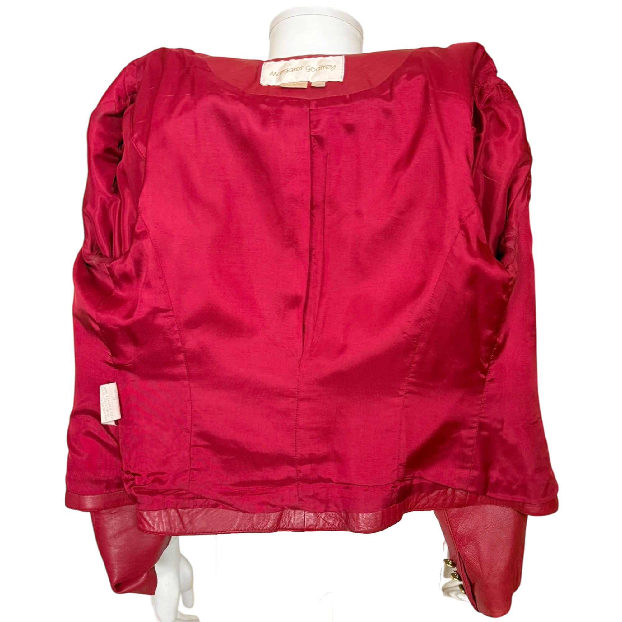 Lining of Vintage 1970s Margaret Godfrey red leather jacket by Bagatelle 
