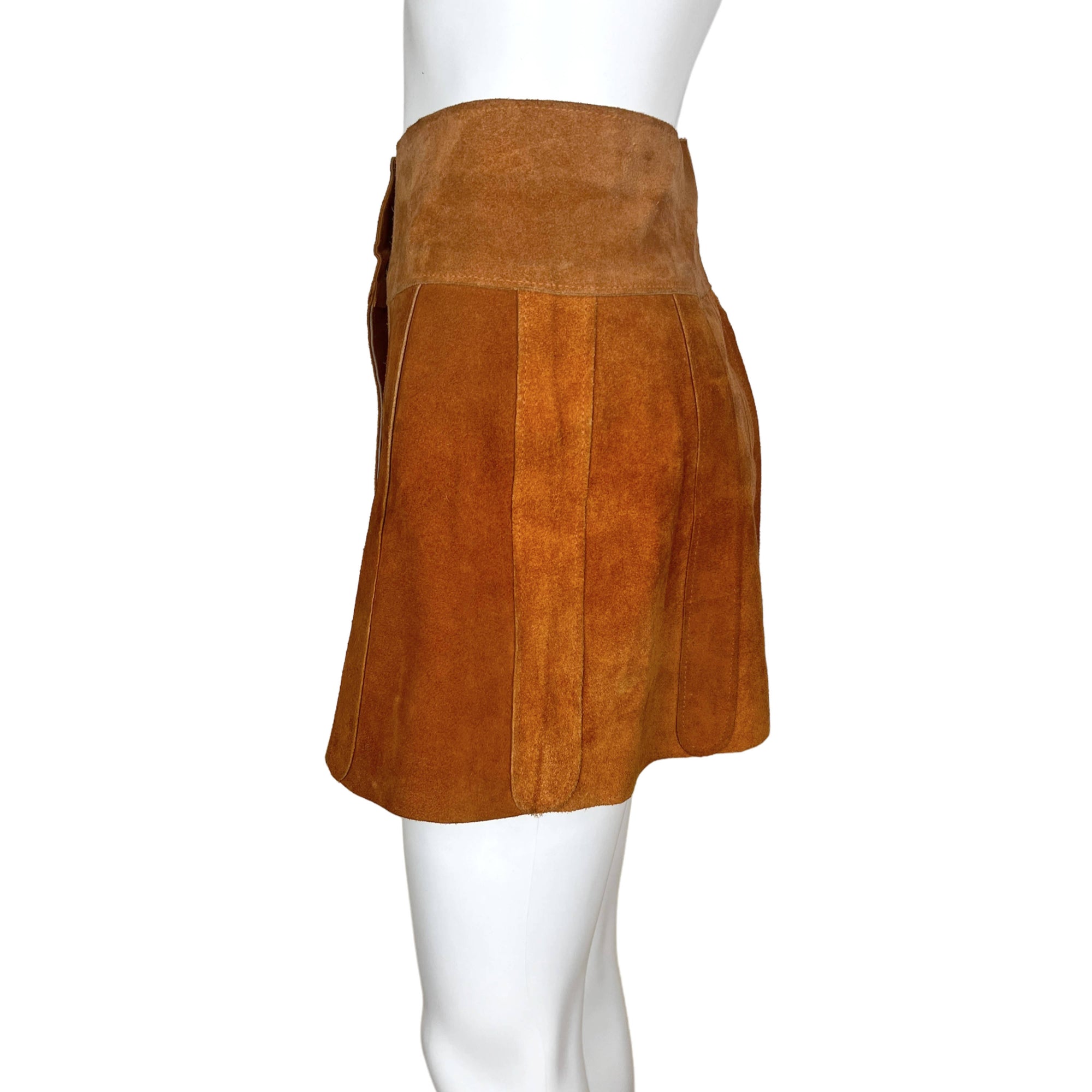 Vintage 1960s Mini Skirt Suede Leather Wraparound Margaret Godfrey for Bagatelle