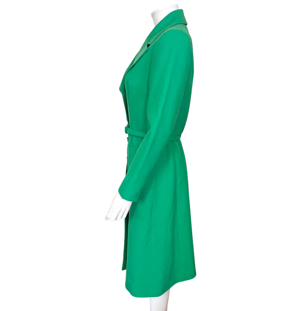 Side view of vintage 1970s green wool spring coat