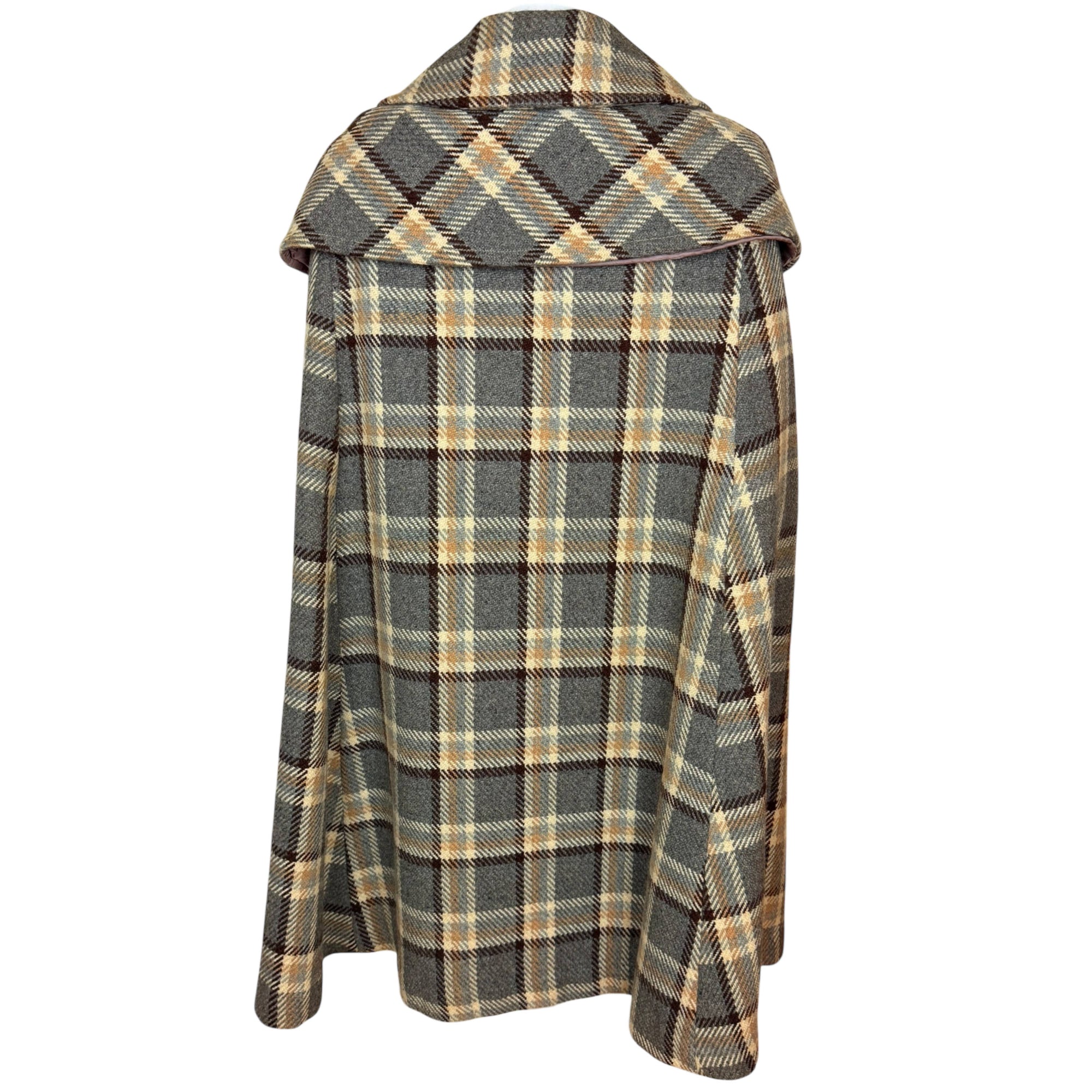 Vintage 1970s Marielle Fleury Cape Plaid Tweed Wool Size M