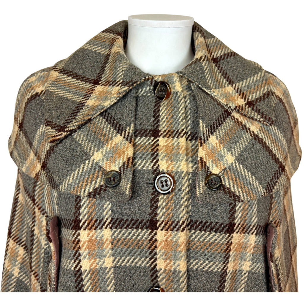 Vintage 1970s Marielle Fleury Cape Plaid Tweed Wool Size M